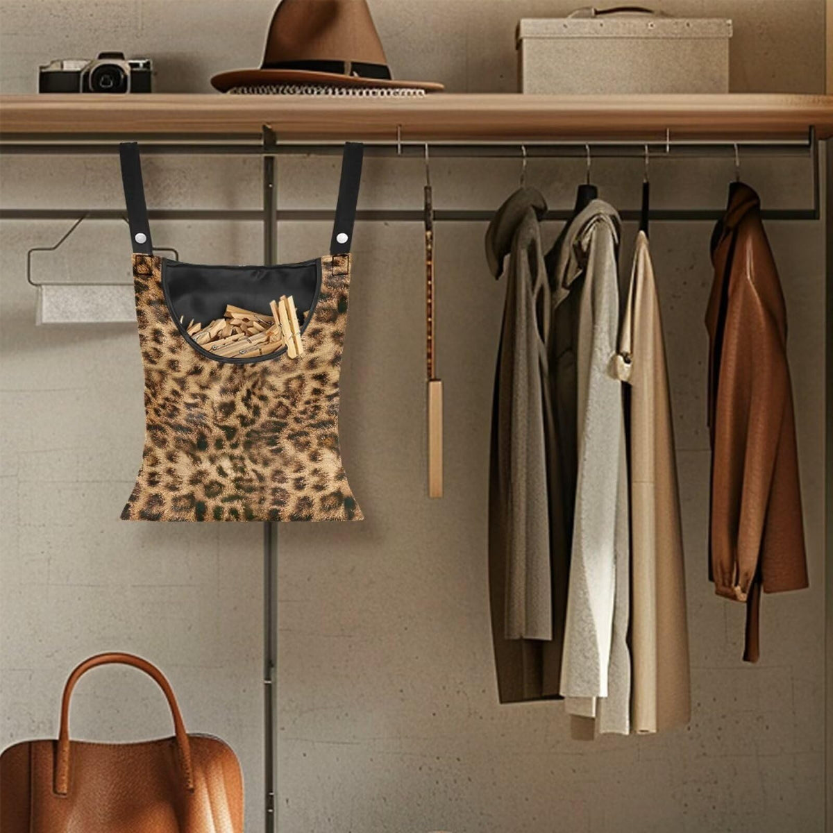 Brown Leopard Print Clothespin Bags Moon Space