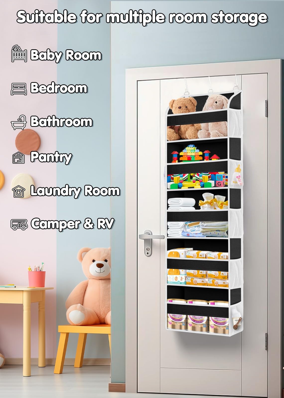 1 Pack Over The Door Storage Organizer with 5 Large Pockets