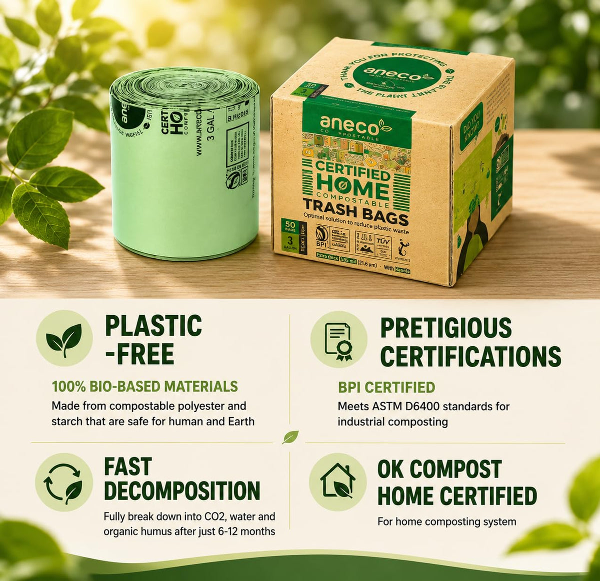 100% Compostable Food Waste Bags 3 Gallon (99.99 Count)