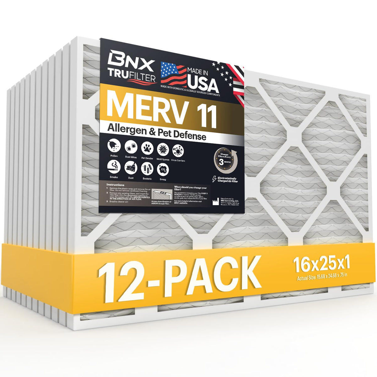 TruFilter 16x25x1 Air Filter MERV 11 (12 Count)
