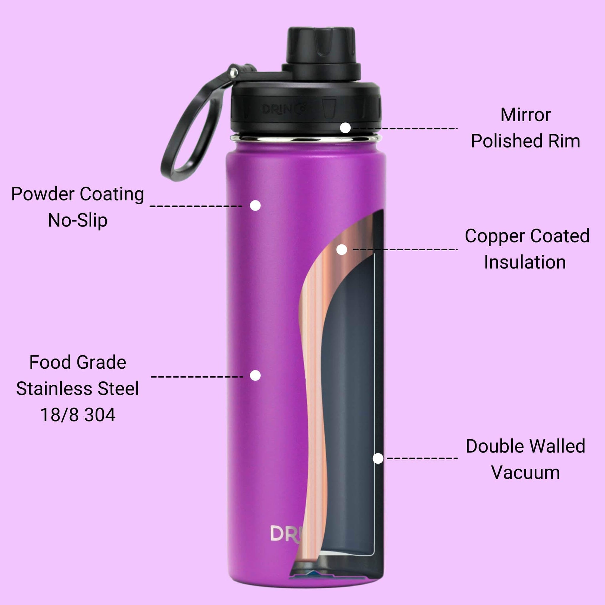 Stainless Steel Water Bottle Spout Lid Vacuum Insulated Double Wall Water Bottle Wide Mouth