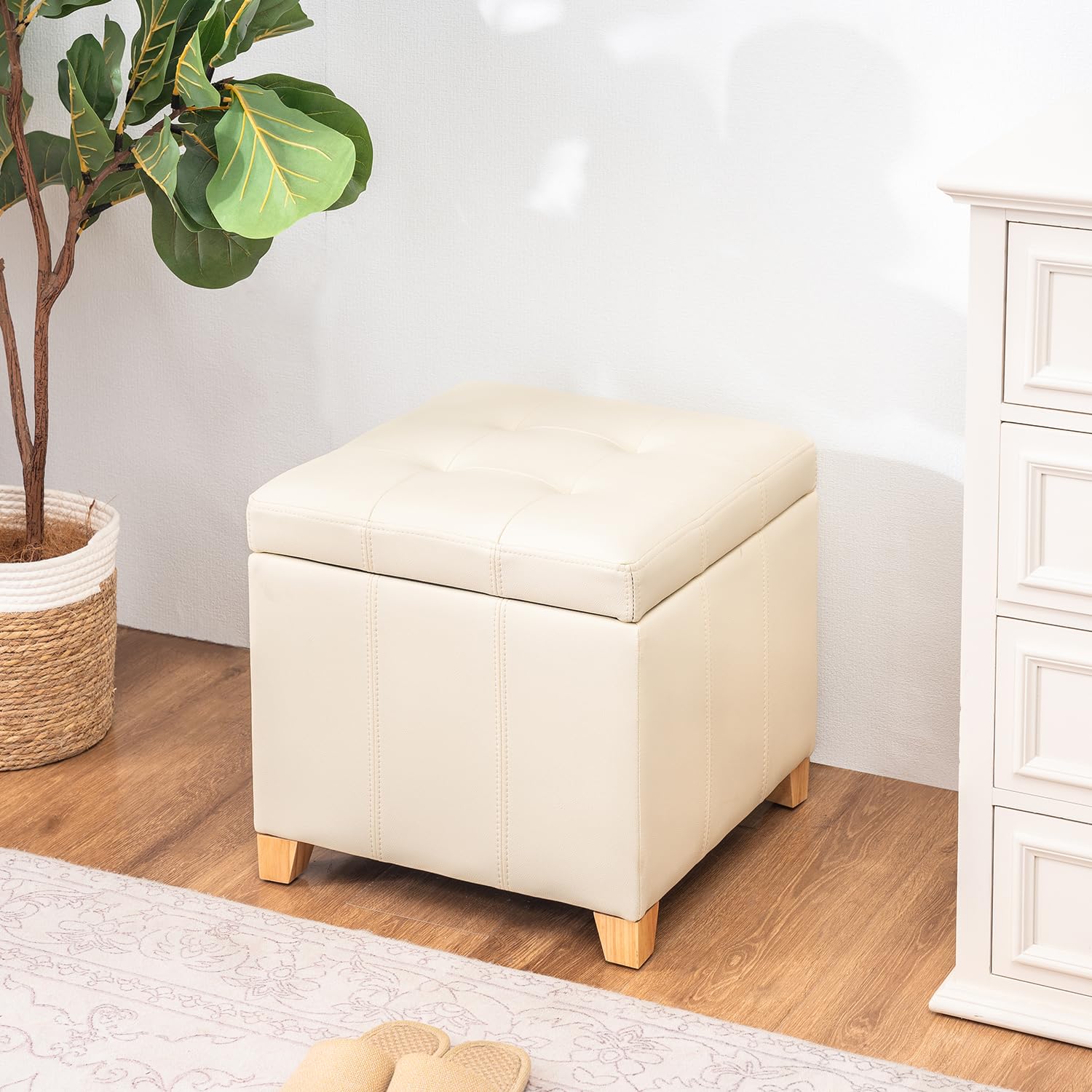 Square Storage Ottoman with Hinged Lid