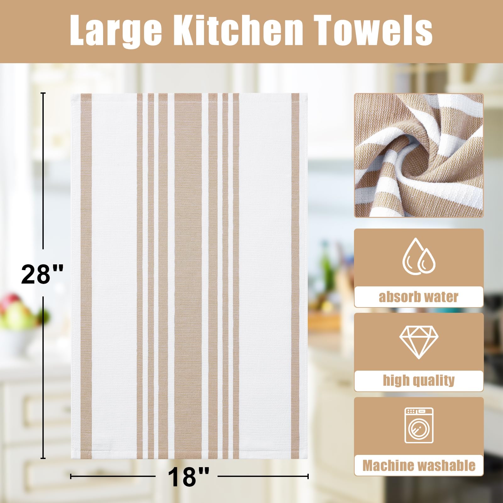 Premium Cotton Stripe Kitchen Towels 8 Pack (8 Count)