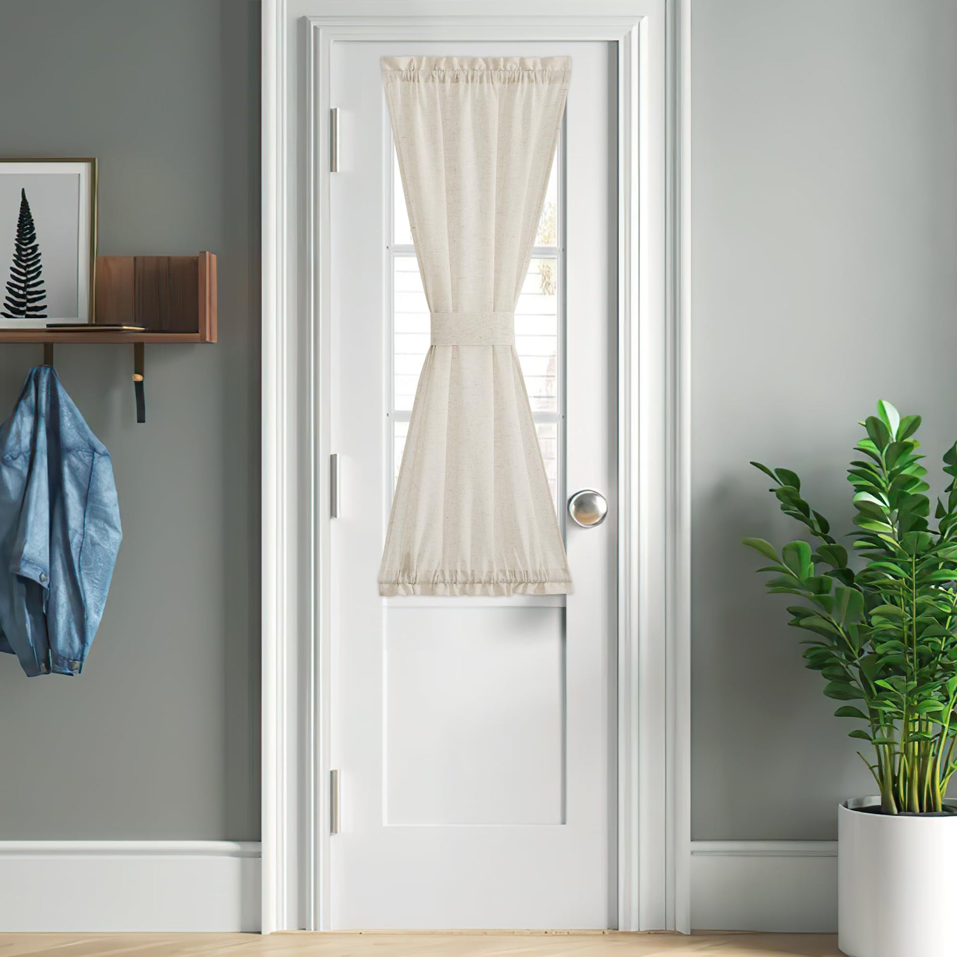 Natural Linen Door Curtain 50 inches Long for Half Window