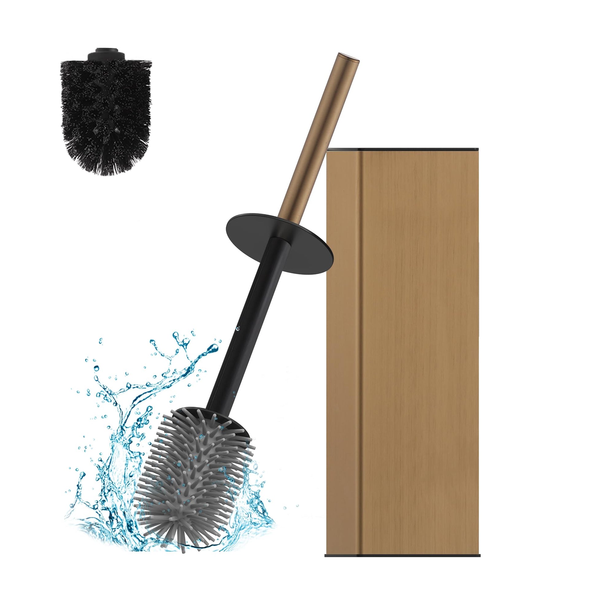 Toilet Brush with Holder for Bathroom Matte Brushed Brass Aluminium Standing for Bathroom Toilet Bowl Cleaner Brush and Holder Set