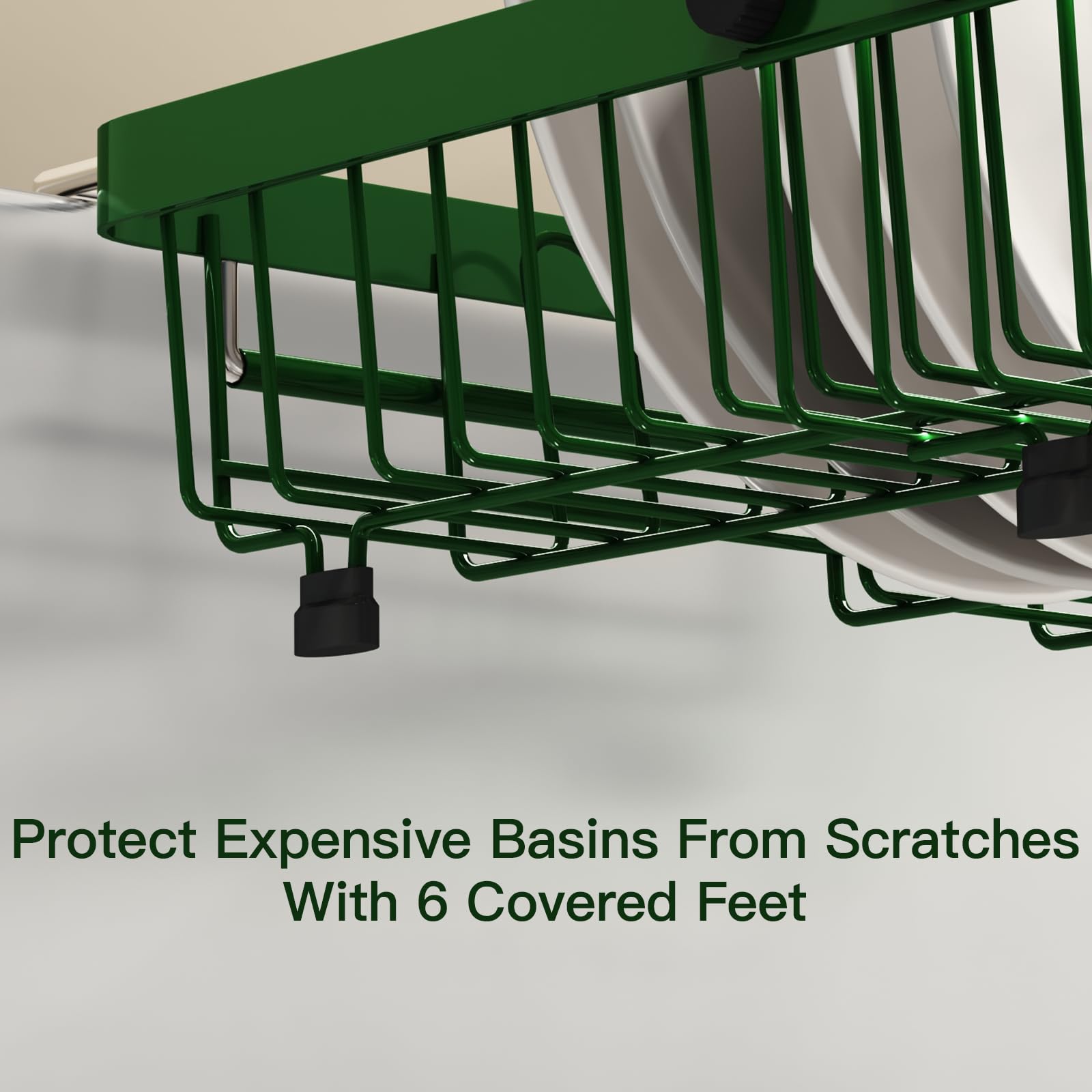 Green Dish Drying Rack Over The Sink with Utensil Holder