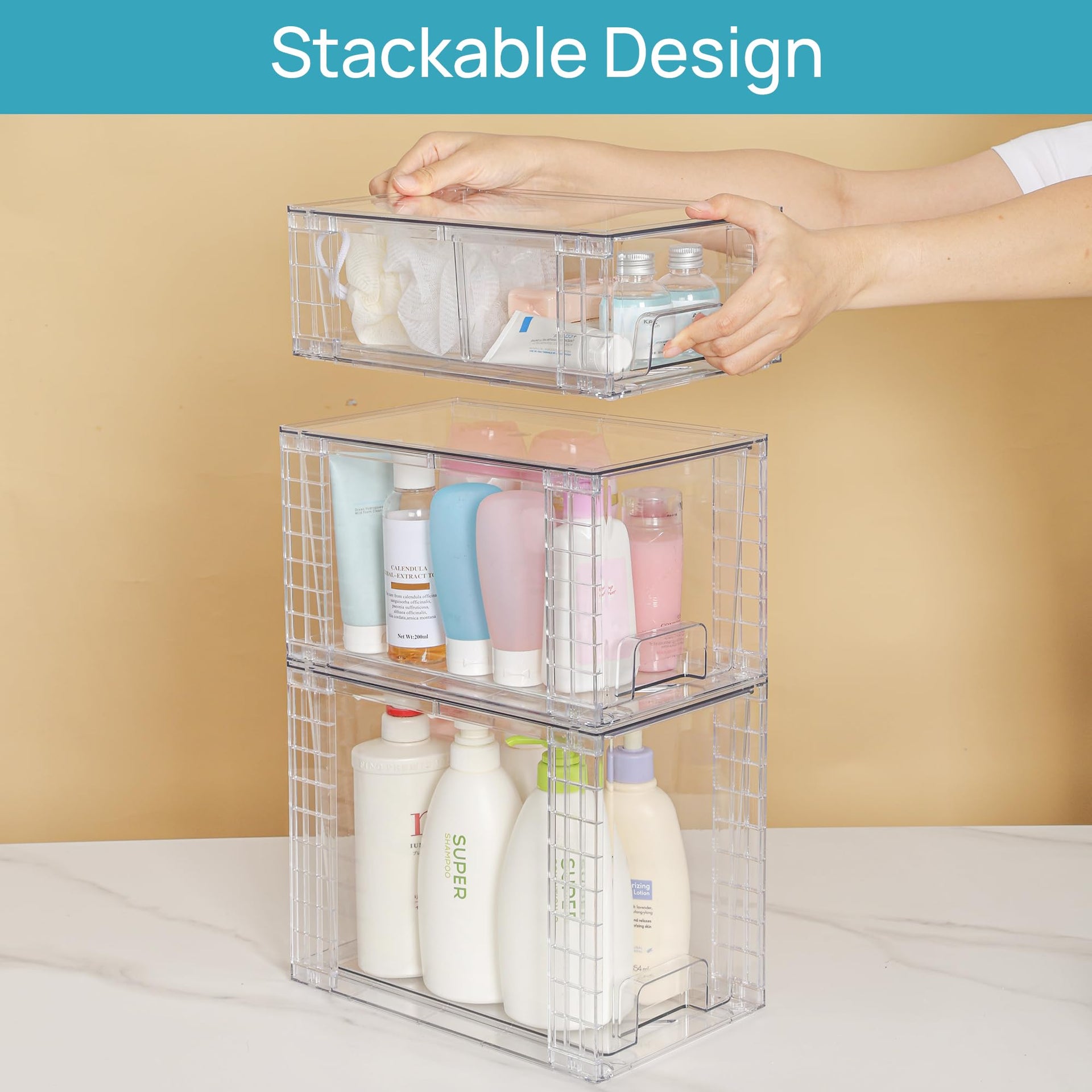 3 Pack Clear Stackable Storage Drawers (3 Count)