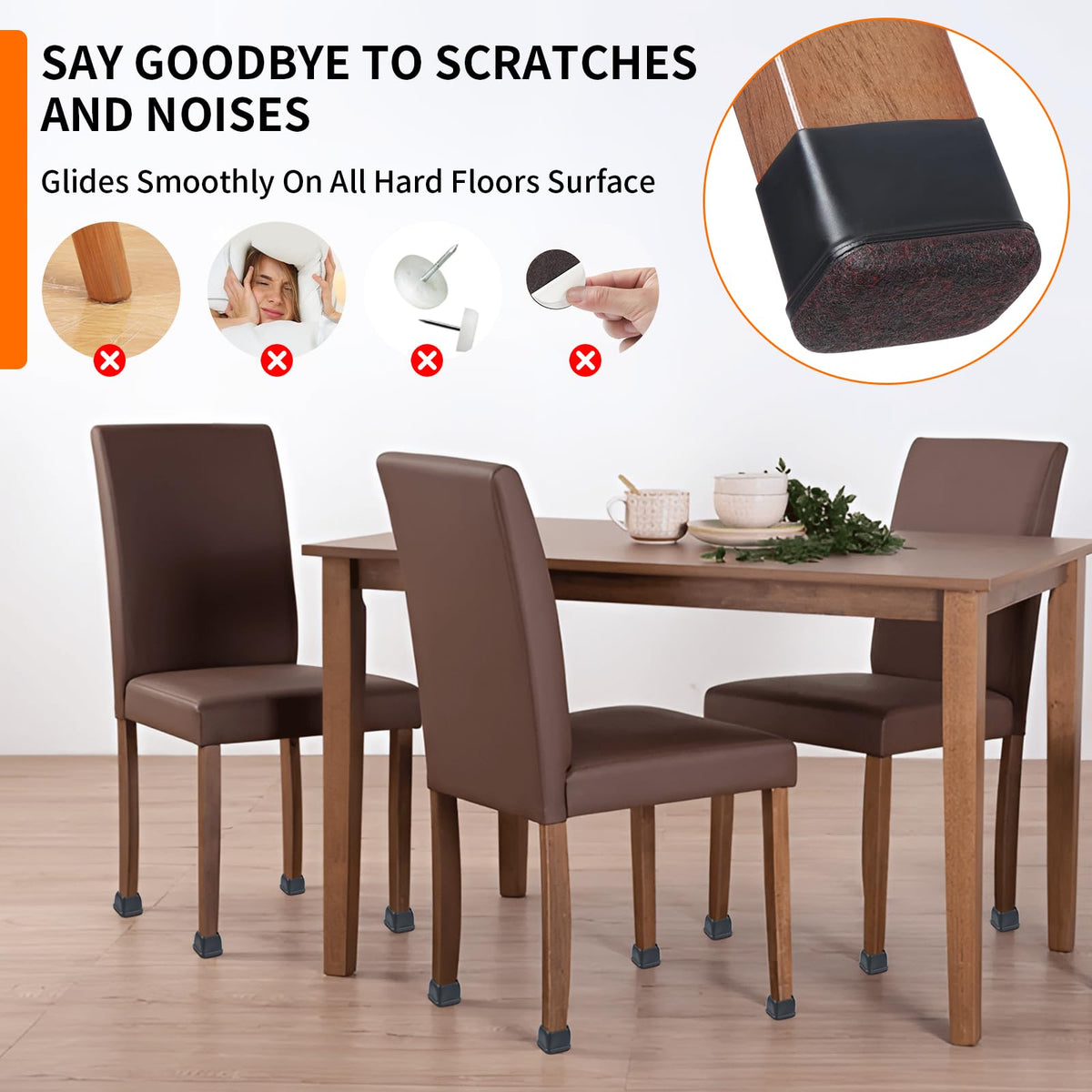 16 Pcs Rectangle Black Silicone Chair Leg Floor Protectors (16 Count)
