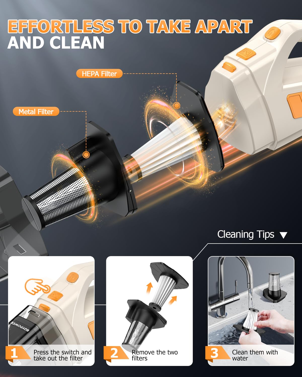 16000PA Handheld Vacuum Cleaner Cordless Rechargeable for Car Home