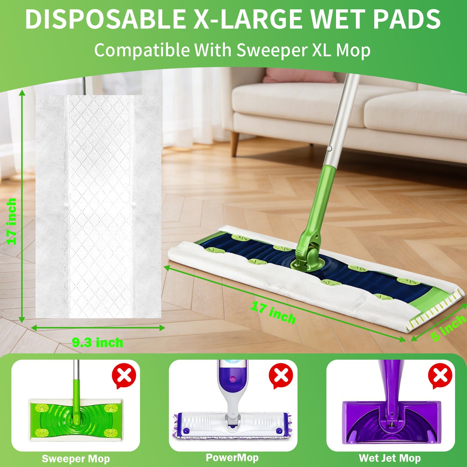 20 Count XL Wet Pads Refills Compatible with Swiffer XL Mop