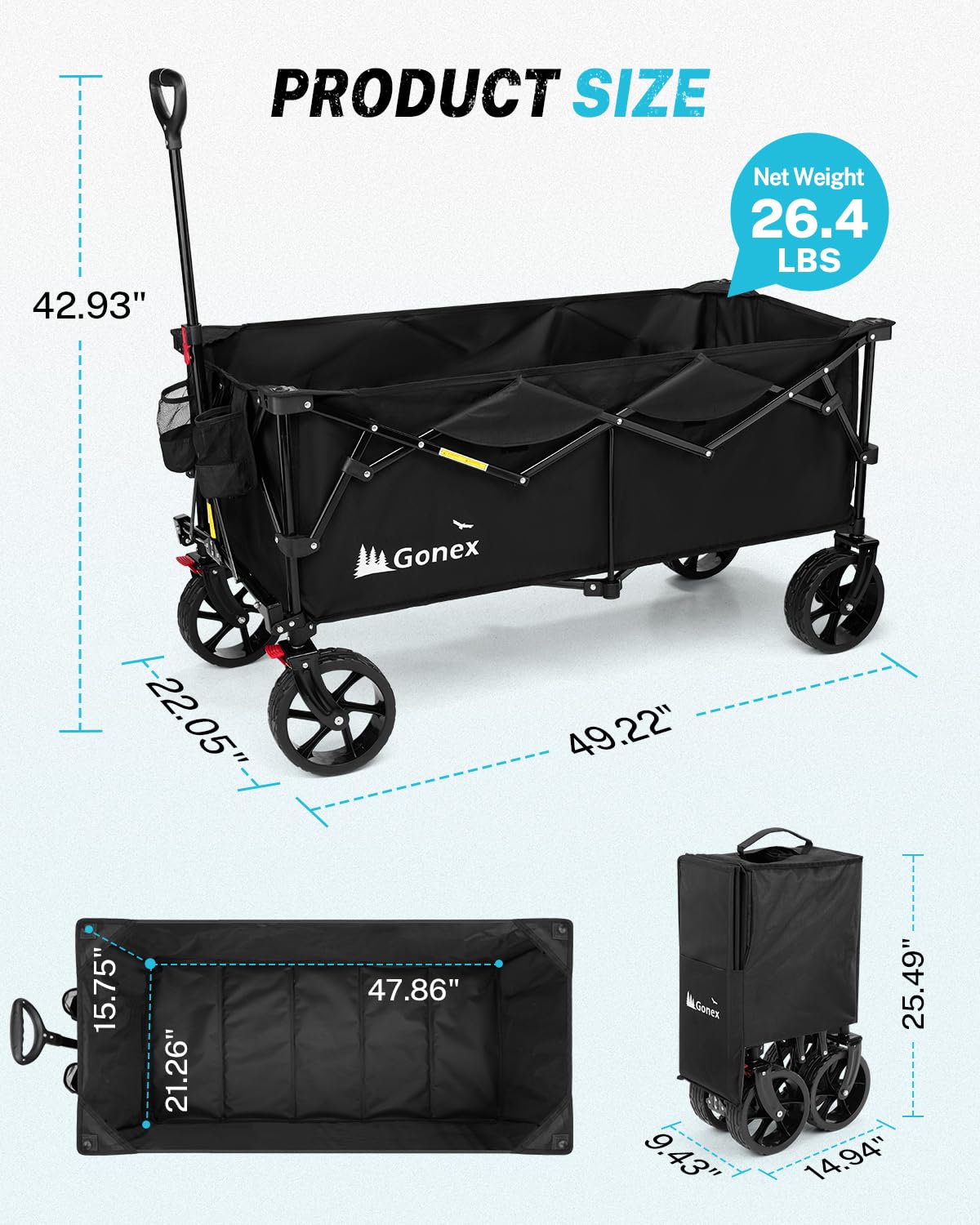 48" L Collapsible Wagon Cart Foldable