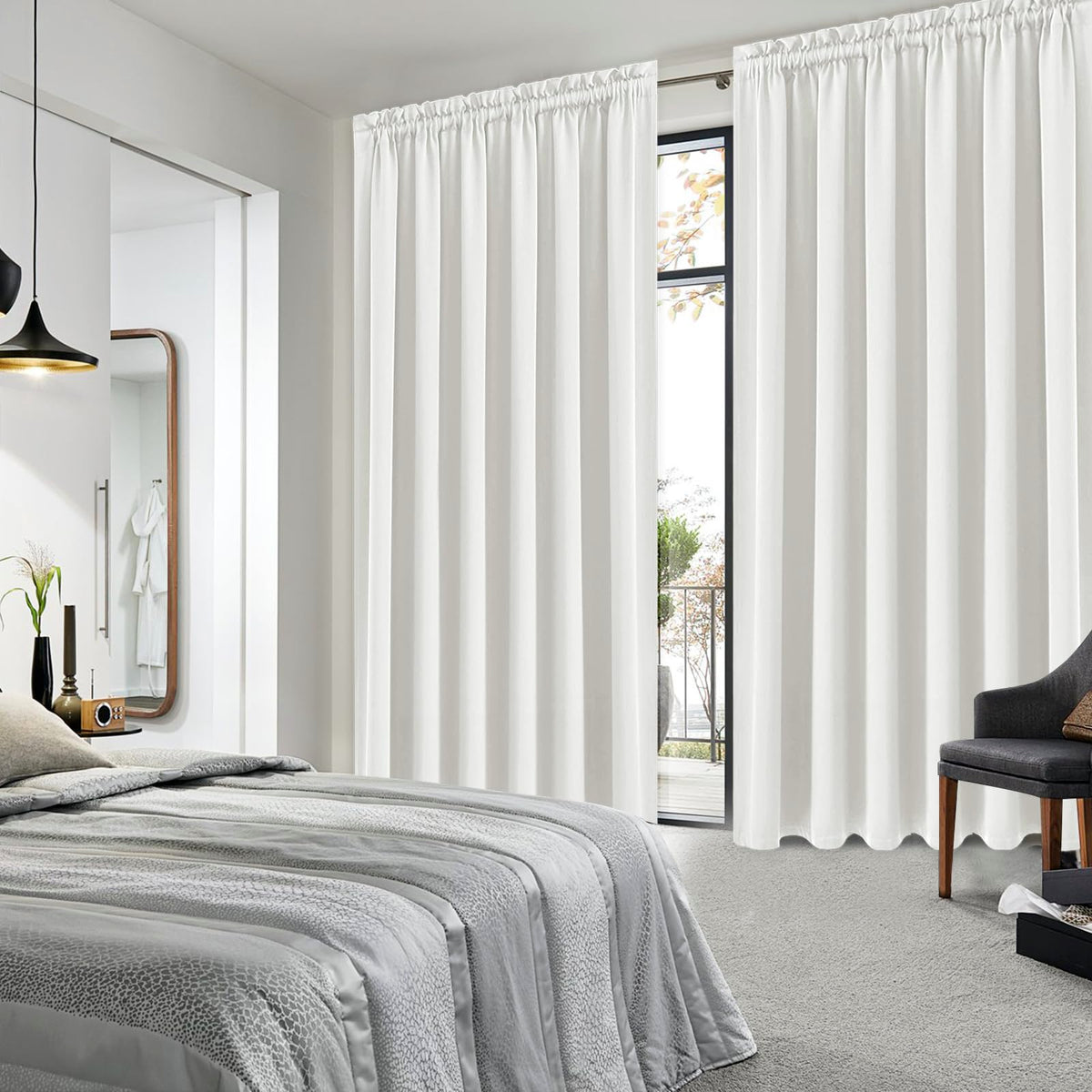Wide Blackout Curtains for Bedroom Living Room 70 x 84 Inch Long Ivory (2 Count)