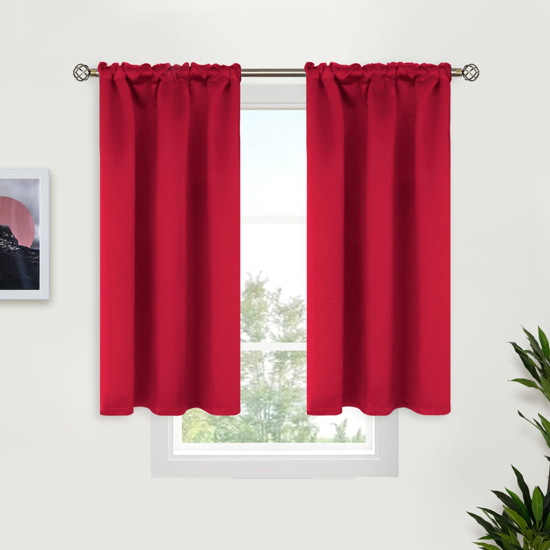 Red Blackout Kitchen Curtains 45 Inches Length (2 Count)