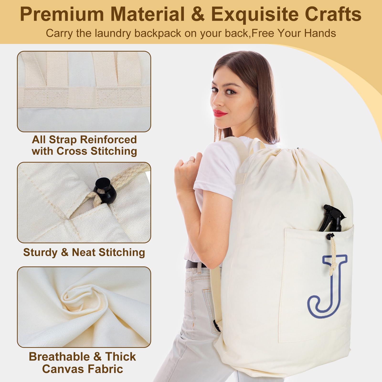 Laundry Bag Backpack Personalized Initial Canvas Laundry Bag