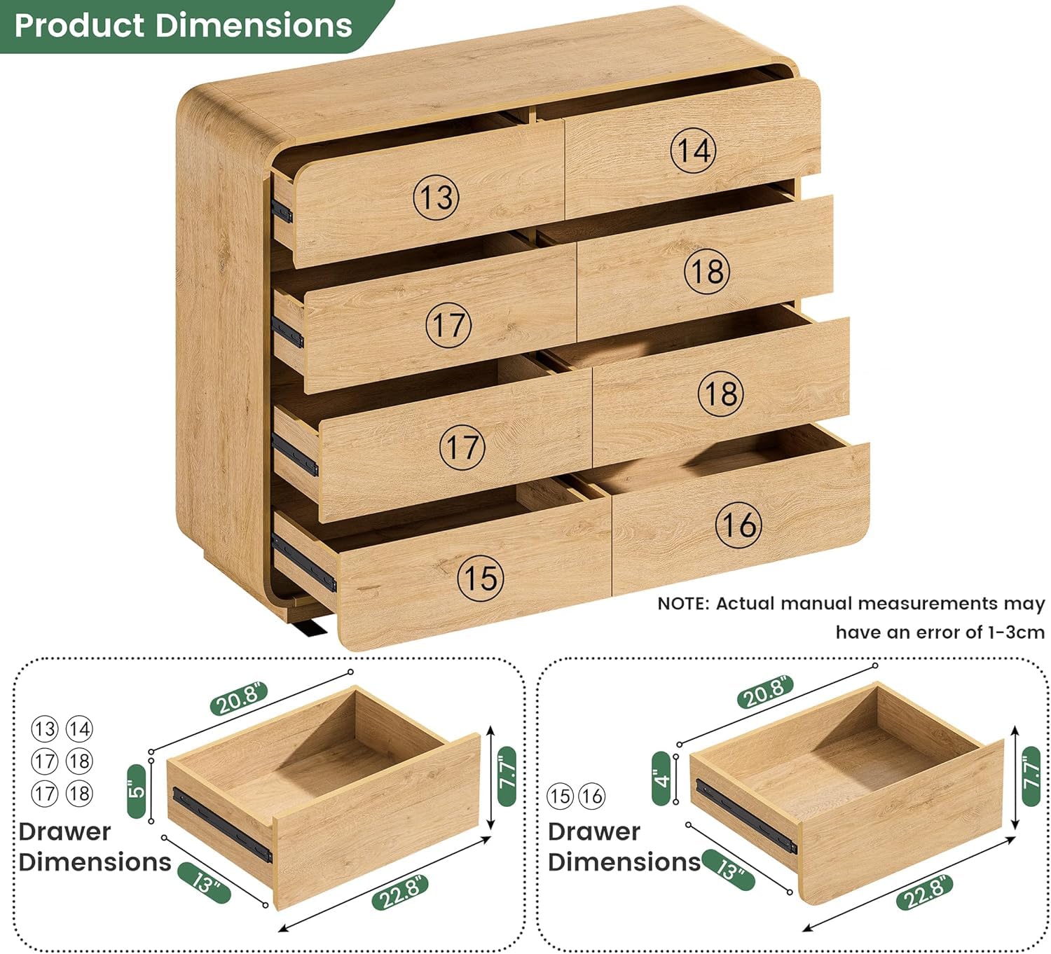 Natural Dresser with 8 Drawers