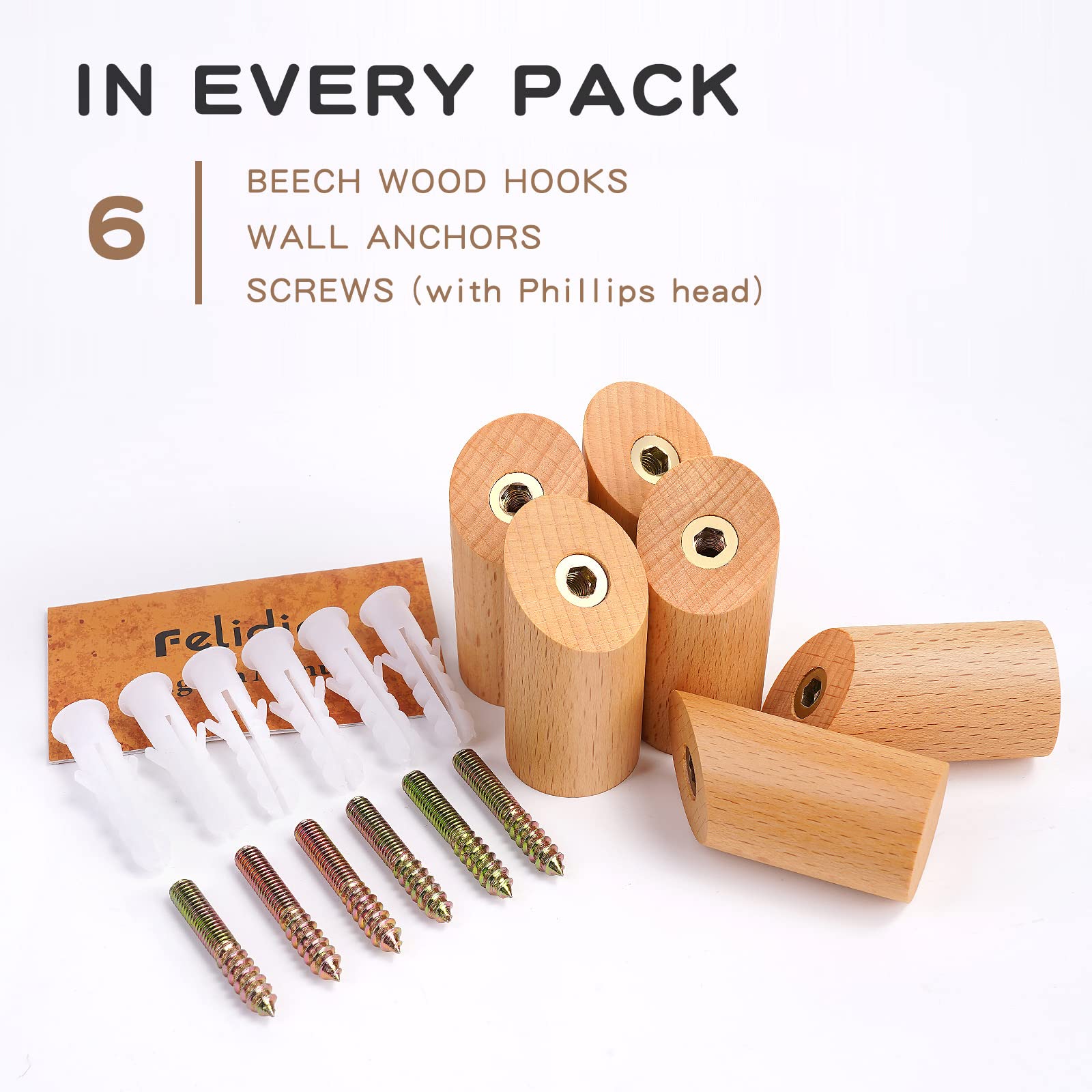 Wood Wall Hooks (6 Count)