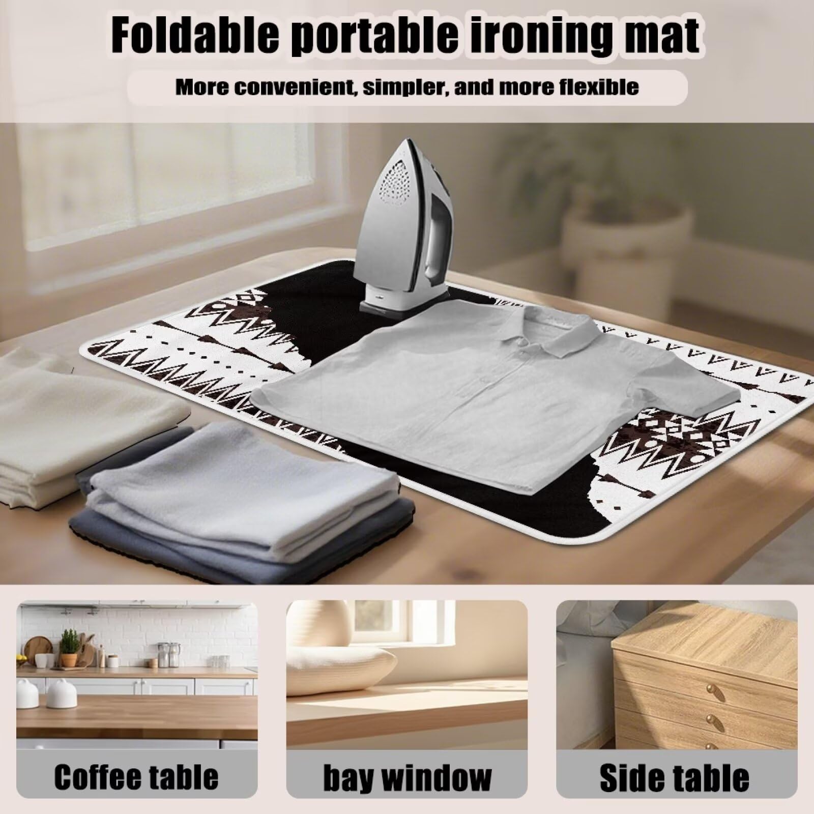 Aztec Print Ironing Mat Portable Ironing Pad Blanket for Table Top Heat Resistance Foldable Lightweight 32 x 16 Inch Small Ironing Pads for Washer