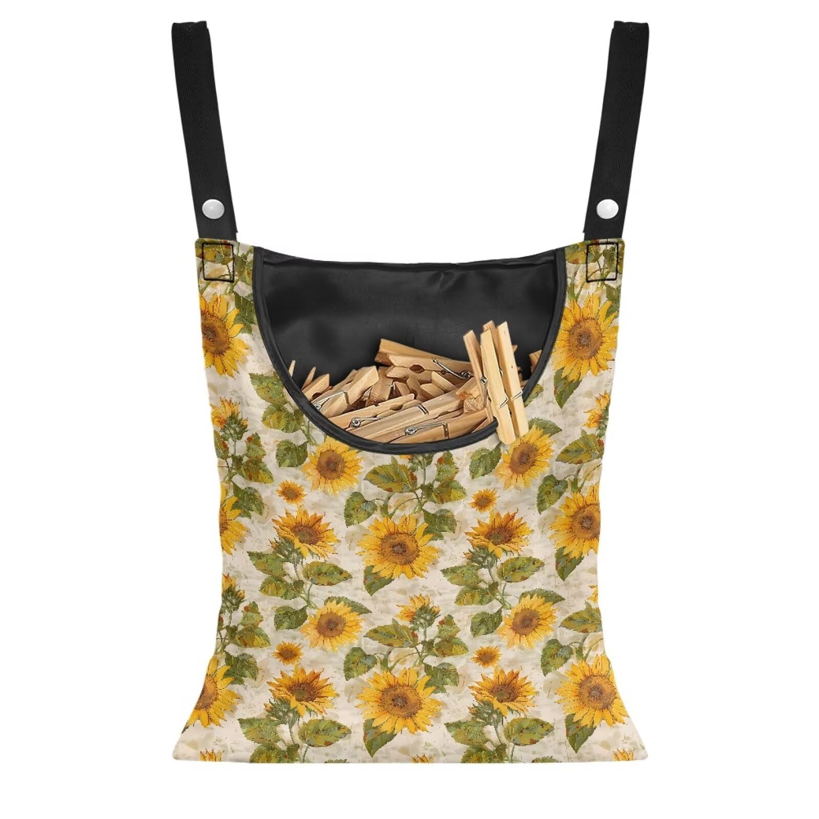Sunflower Clothespin Organizer Bag Clothespin Bags with Hanging Hook Waterproof Clothes Pin Storage Organizer with Large Opening Clothespin Bag for Clothesline Outdoor