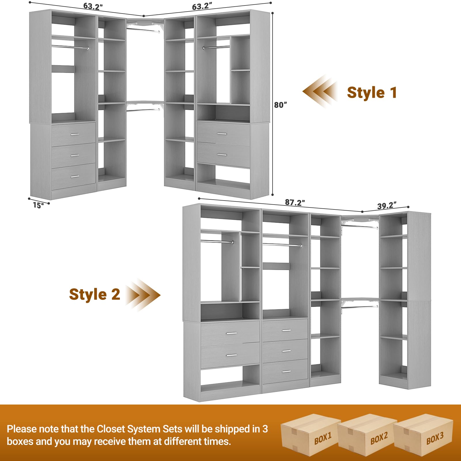 Corner Closet System with 5 Drawers