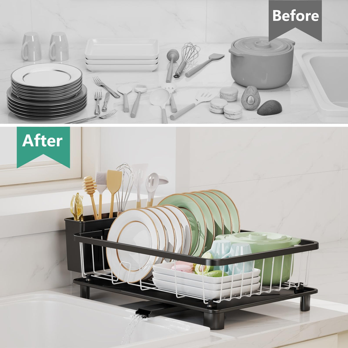 Space Saving Dish Drying Rack for Kitchen Counter