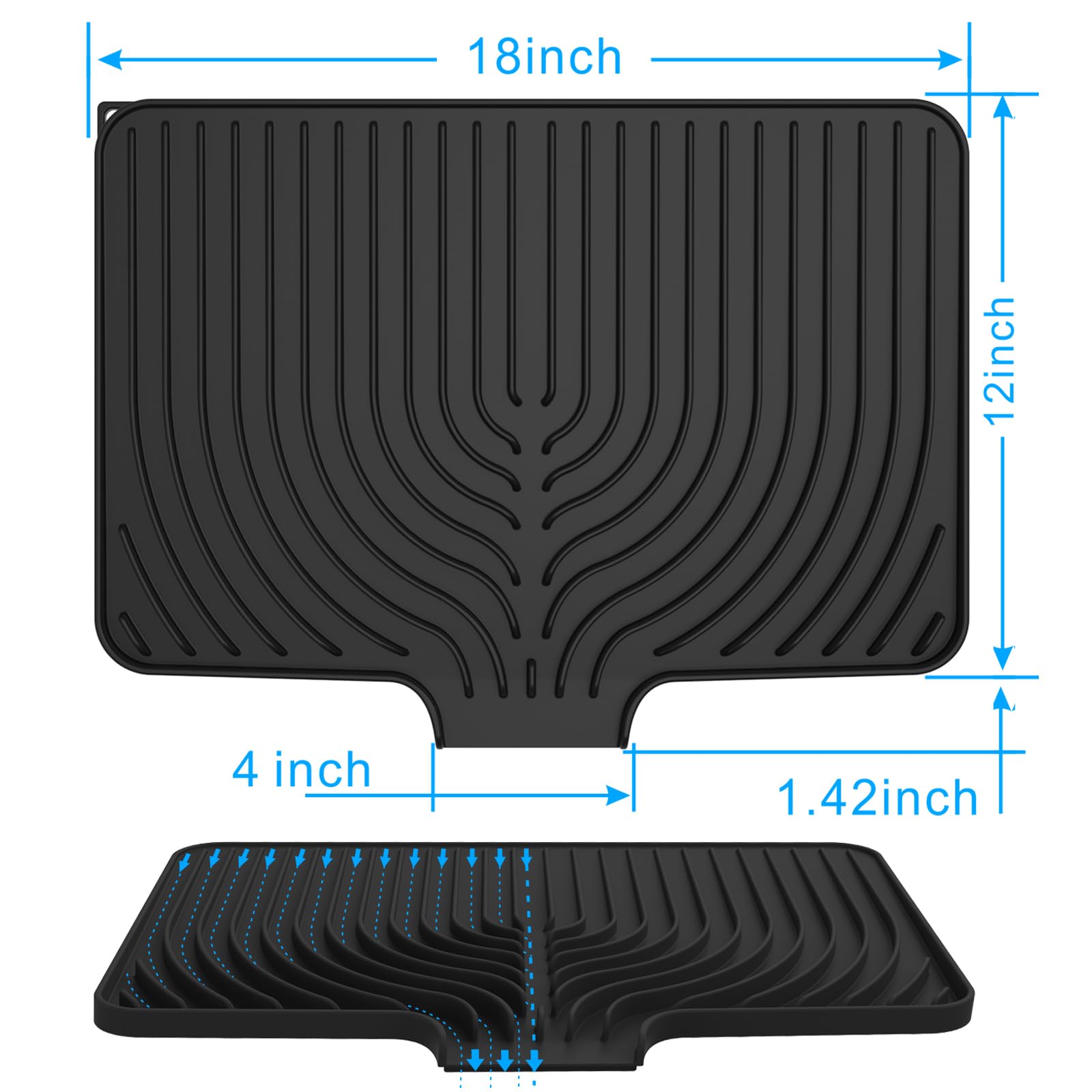 Dish Drying Mat for sink with a bulged edge