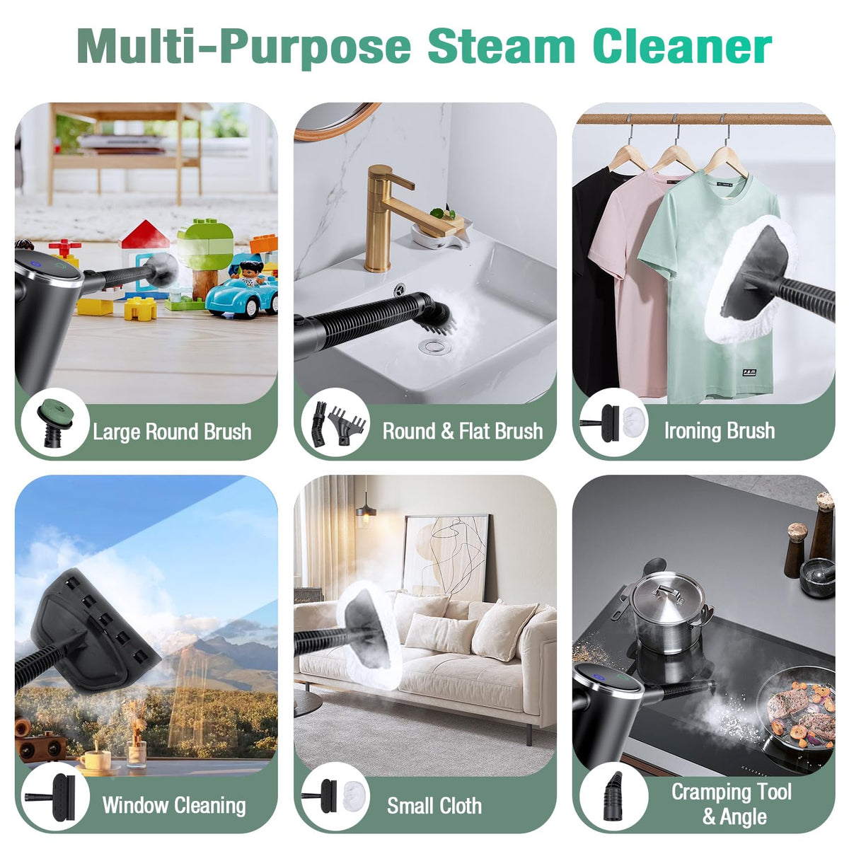 11-in-1 Steam Mop, Detachable Handheld Steam Cleaner with 3-Level Steam