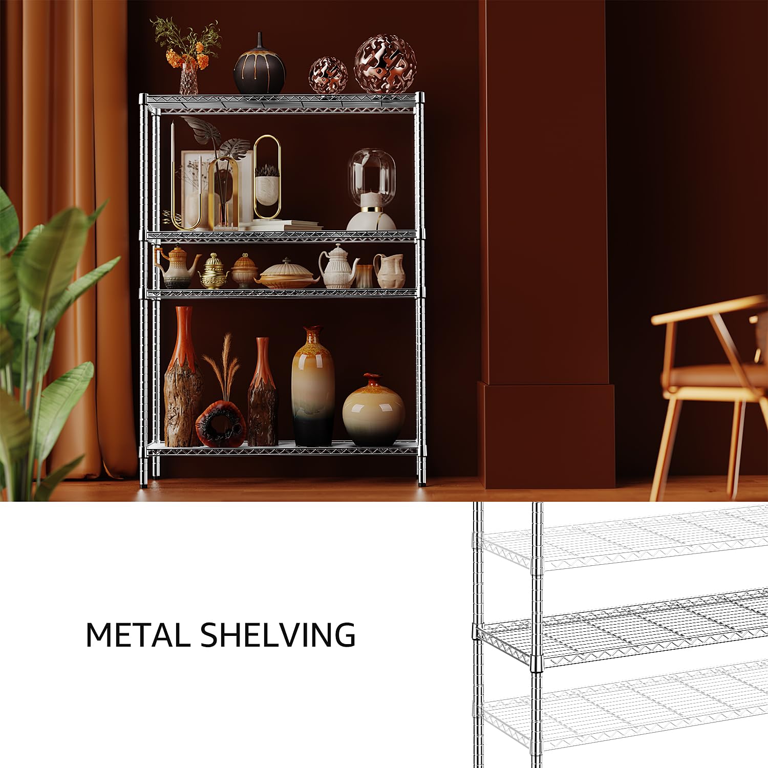 4 Tier Adjustable Heavy Duty Metal Wire Shelving Unit