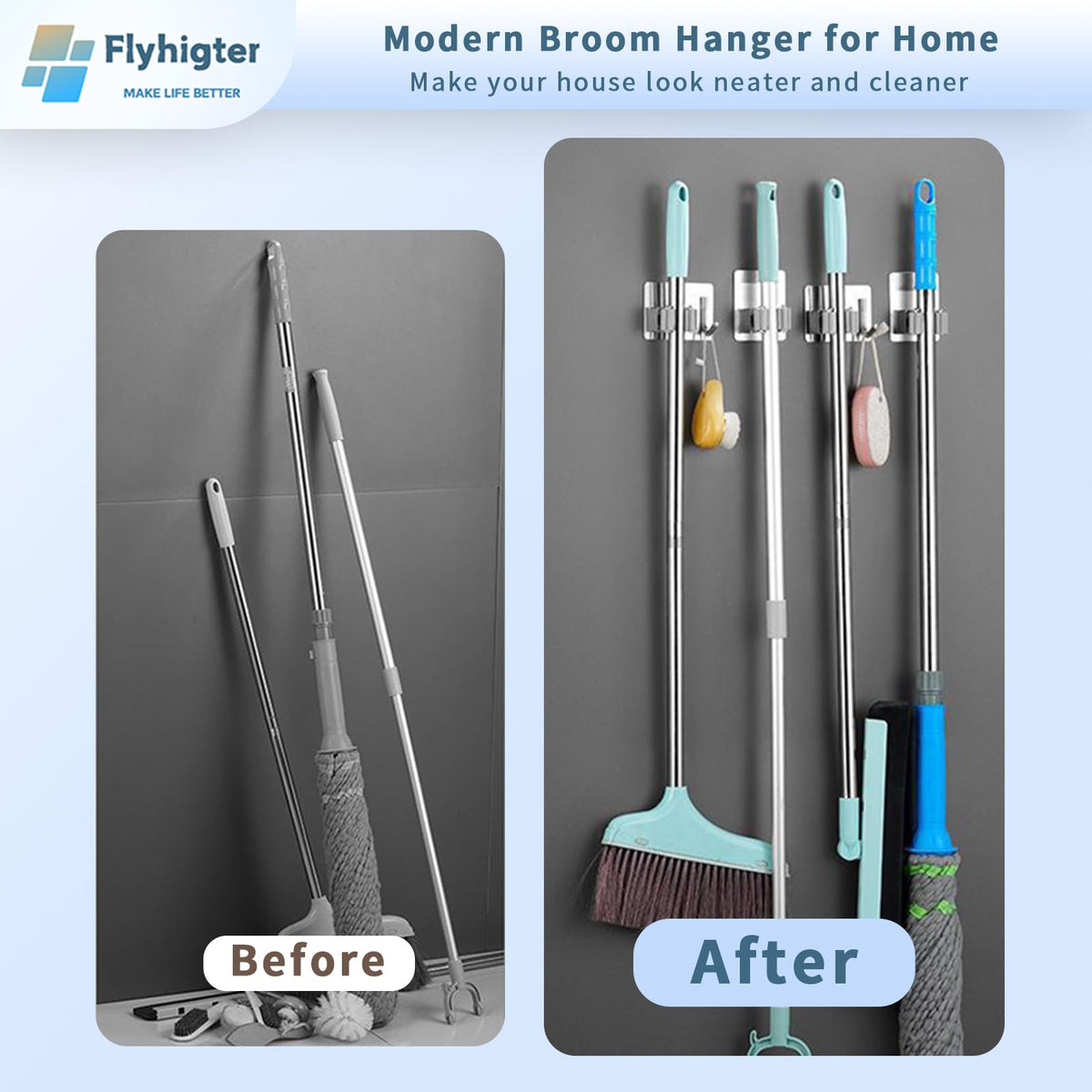 5 Pack Heavy Duty Mop and Broom Holder Wall Mount (5 Count)