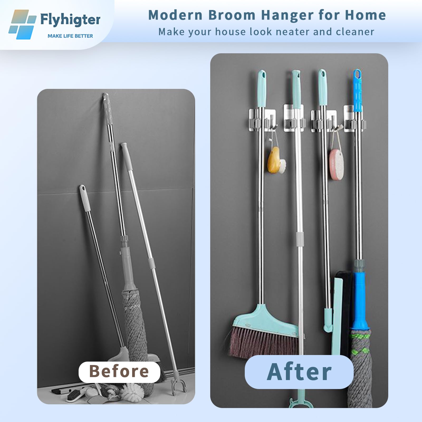 5 Pack Heavy Duty Mop and Broom Holder Wall Mount (5 Count)