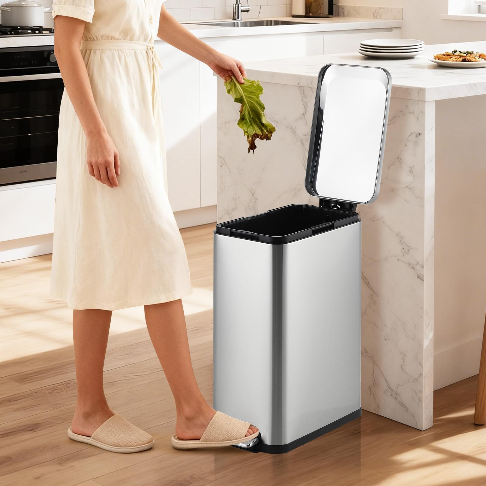 13 Gal Kitchen Trash Can Stainless Steel Step