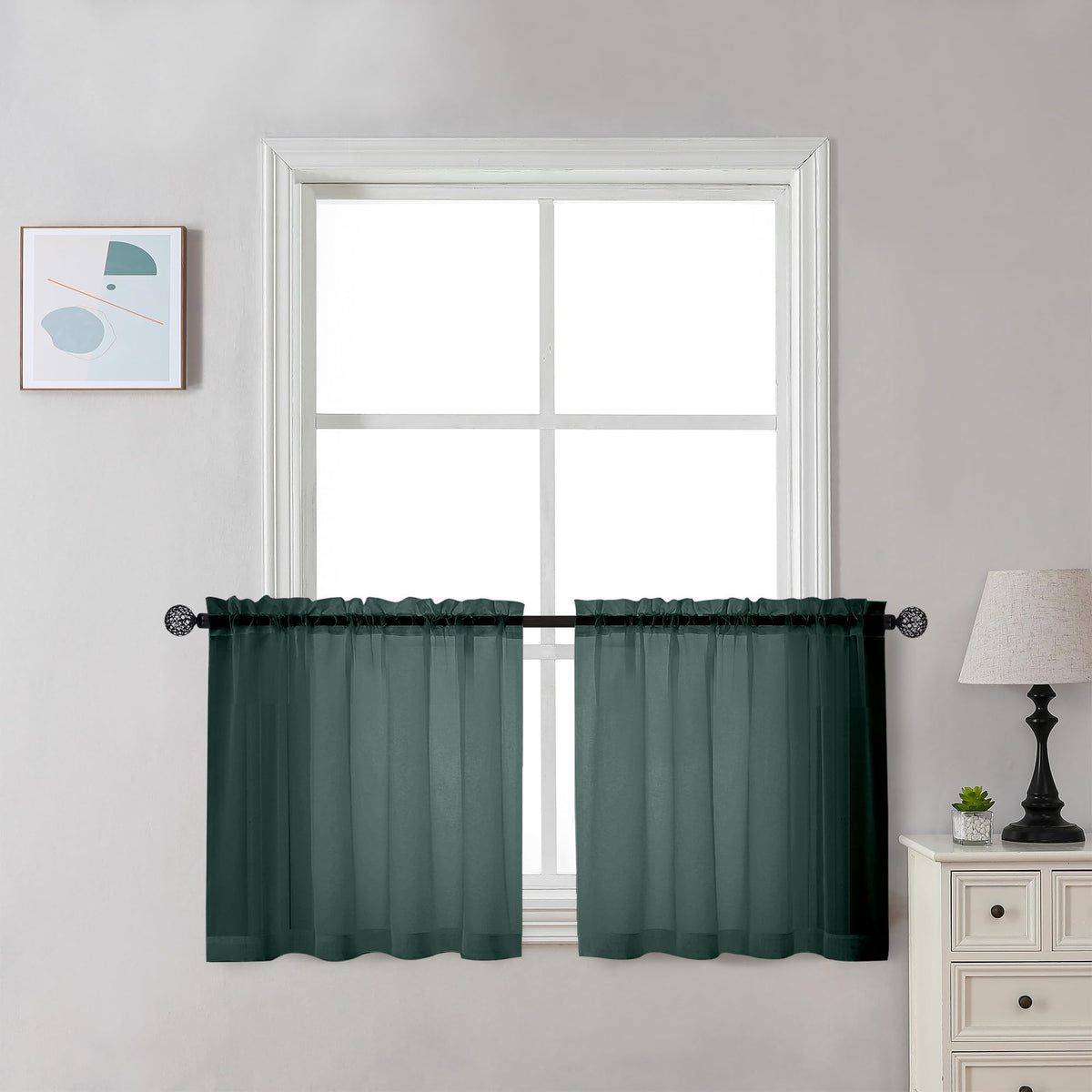 Sheer Hunter Green Kitchen Tier Curtains 24 Inch Length Set