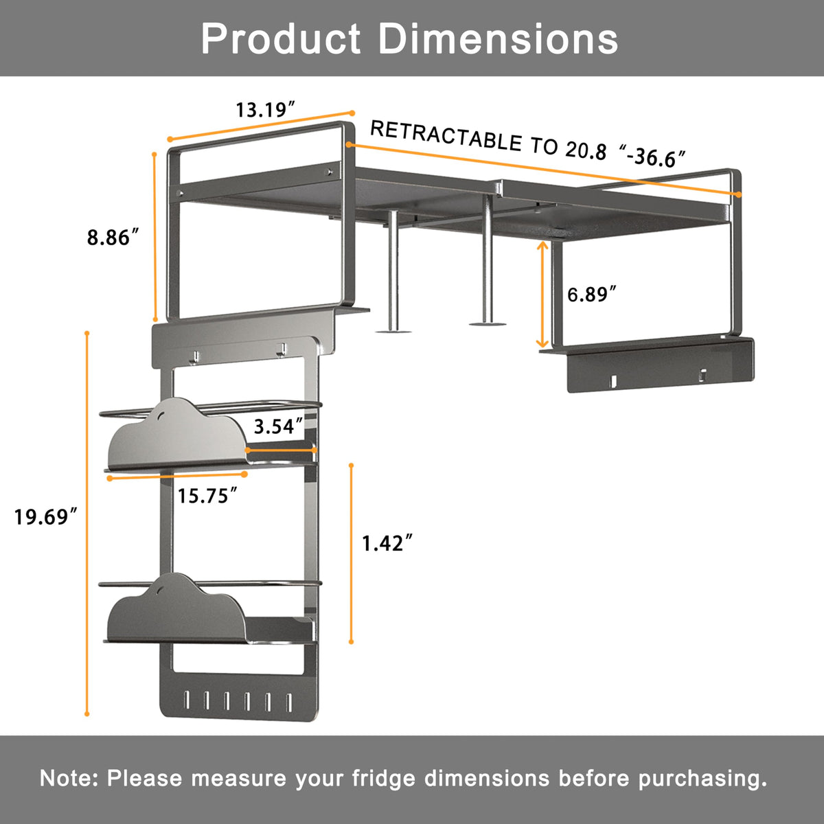 Adjustable Over The Fridge Organizer Side Magnetic Spice Rack