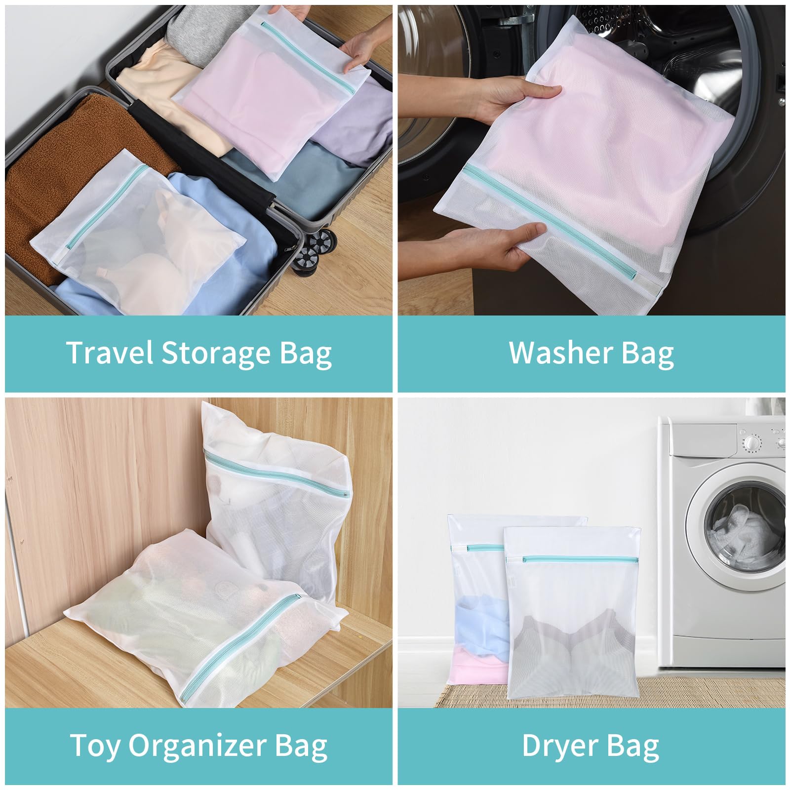 12x16 Inch Mesh Laundry Bag 2 Pack Small Lingerie Sock Bag Washing Machine Soft Fine Mesh Zipper Laundry Bra Underwear Wash Bag for Home Travel Don't Drying (2 Count)