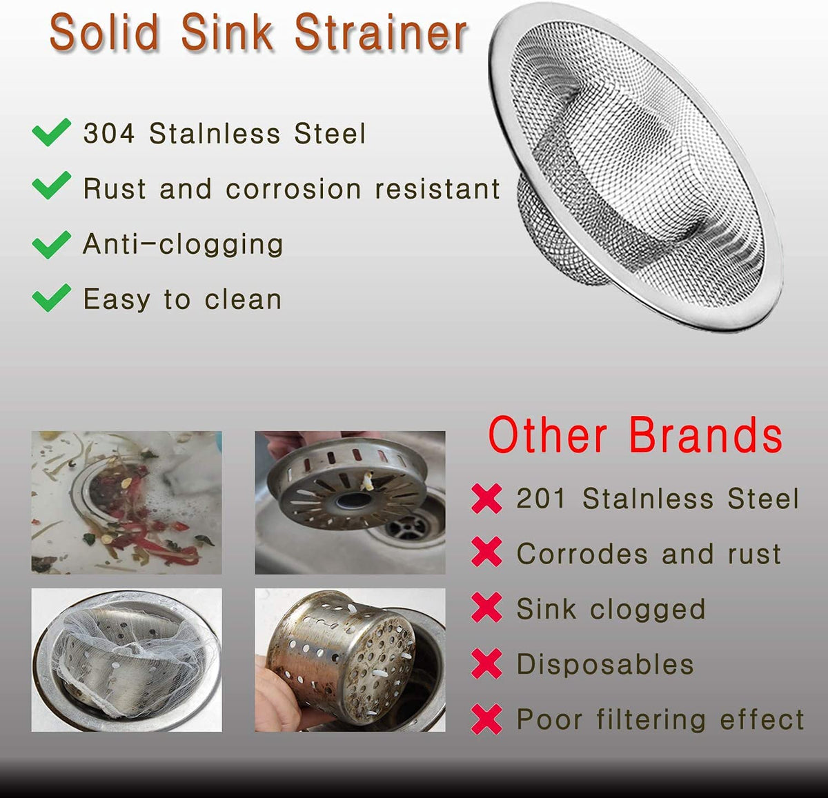 Heavy Duty Stainless Steel Slop Basket Filter Trap Mesh Metal Sink Strainer Perfect for Kitchen Sink (100 Count)