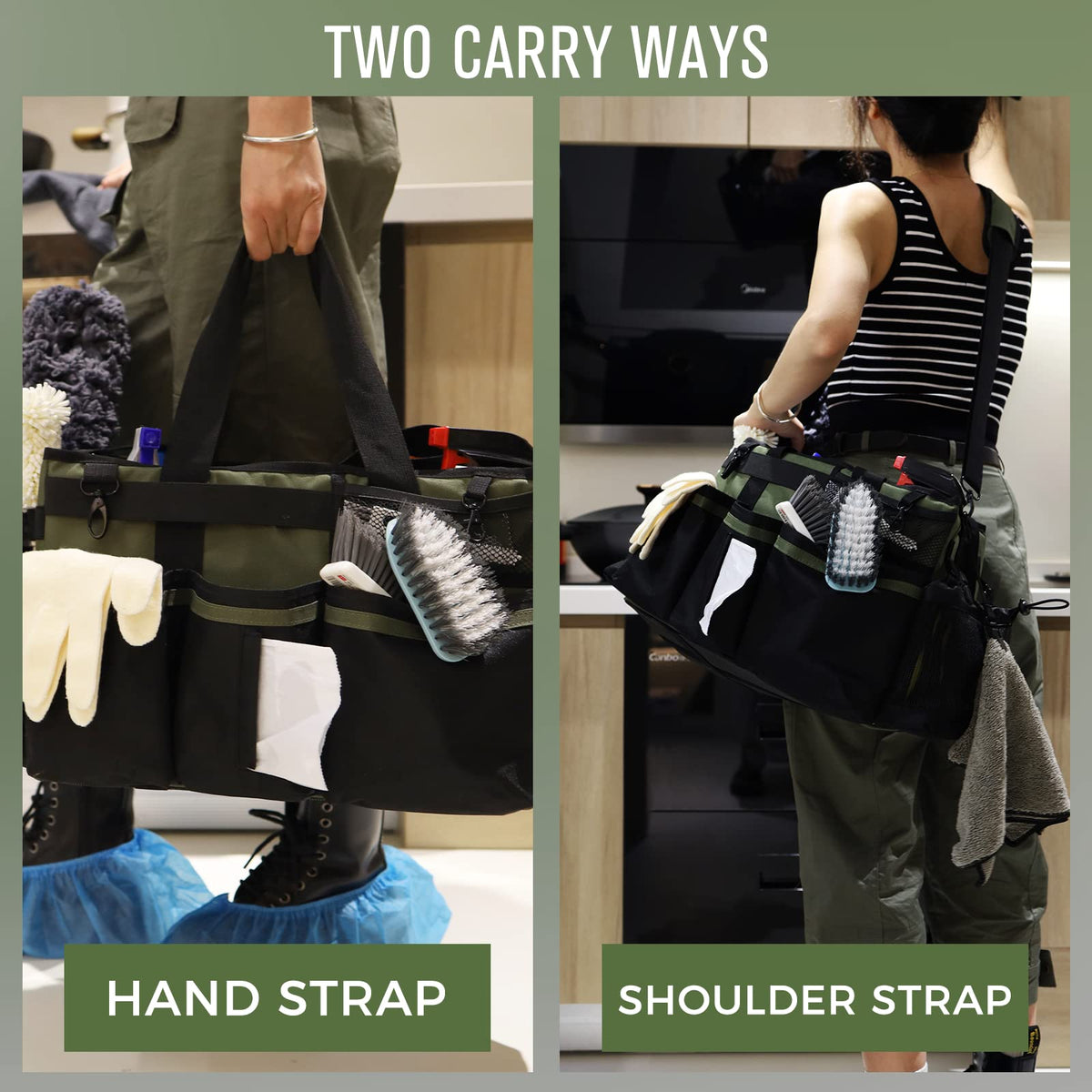 Wearable Cleaning Caddy Organizer with Handle & Shoulder Straps for Housekeepers