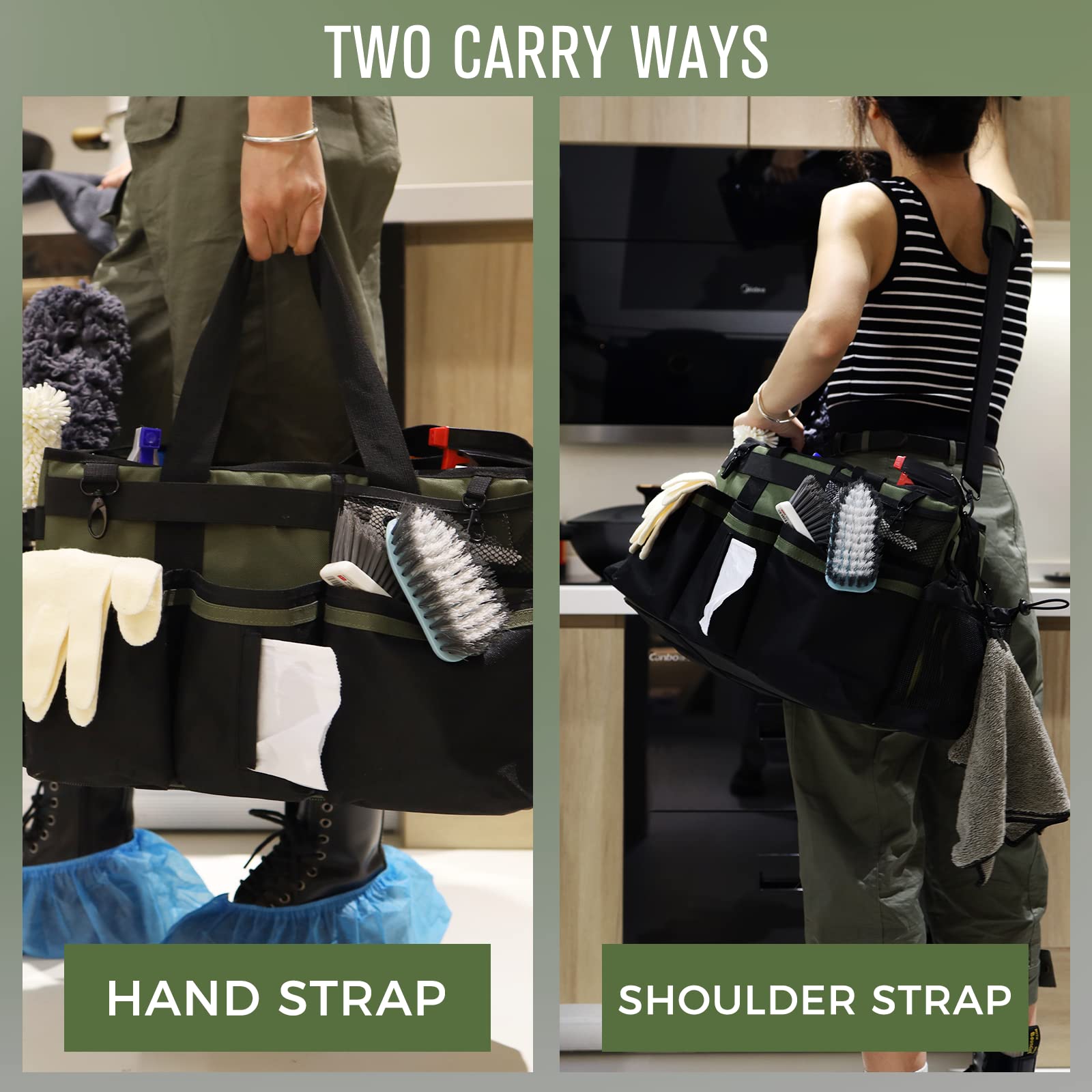 Wearable Cleaning Caddy Organizer with Handle & Shoulder Straps for Housekeepers