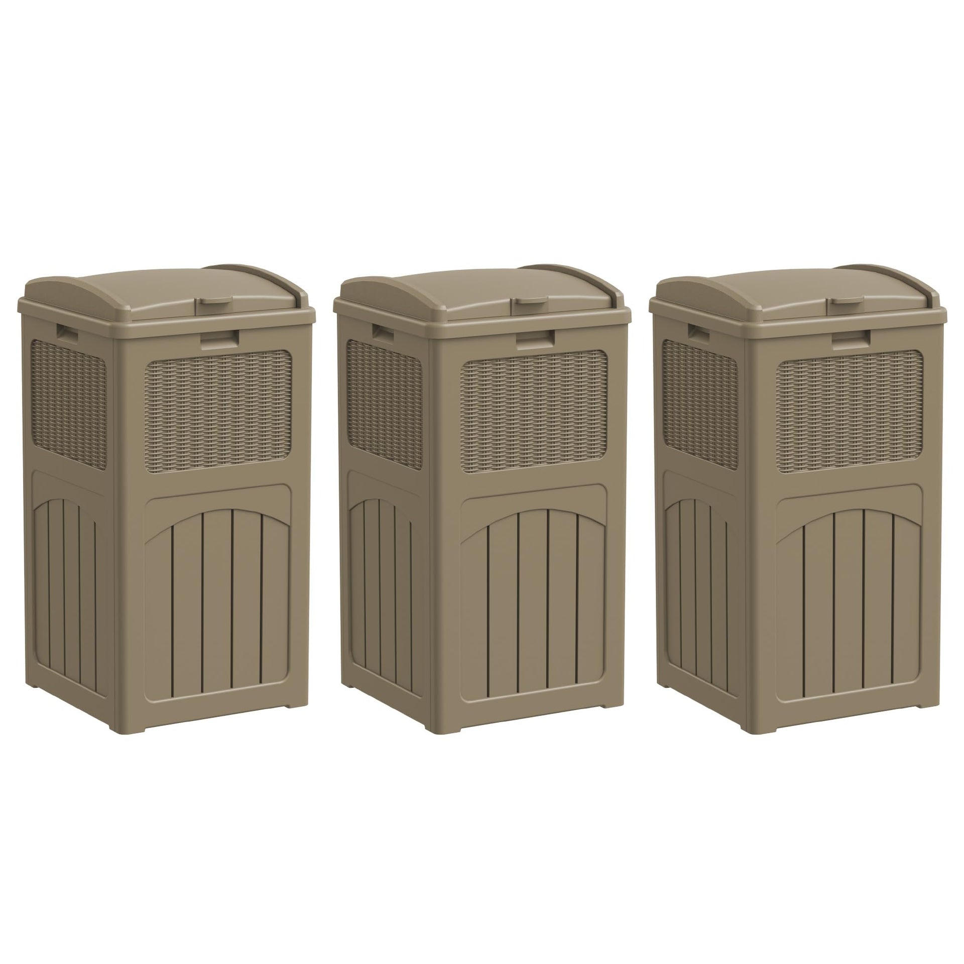 33 Gallon Resin Outdoor Trash Can with Lid (3 Count)
