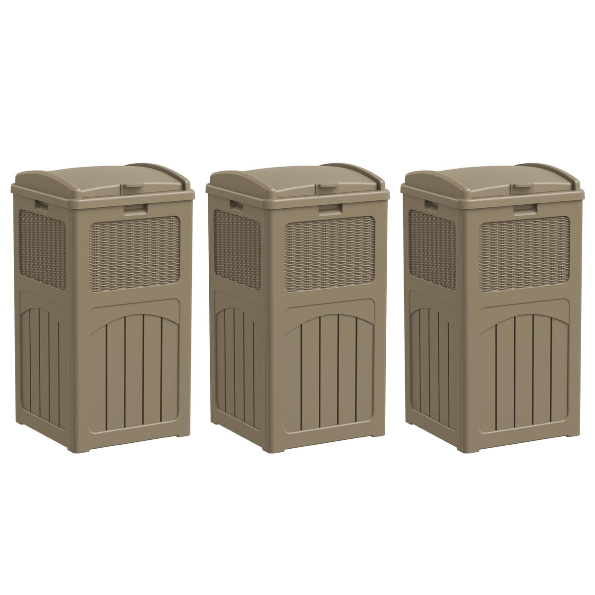 33 Gallon Resin Outdoor Trash Can with Lid (3 Count)