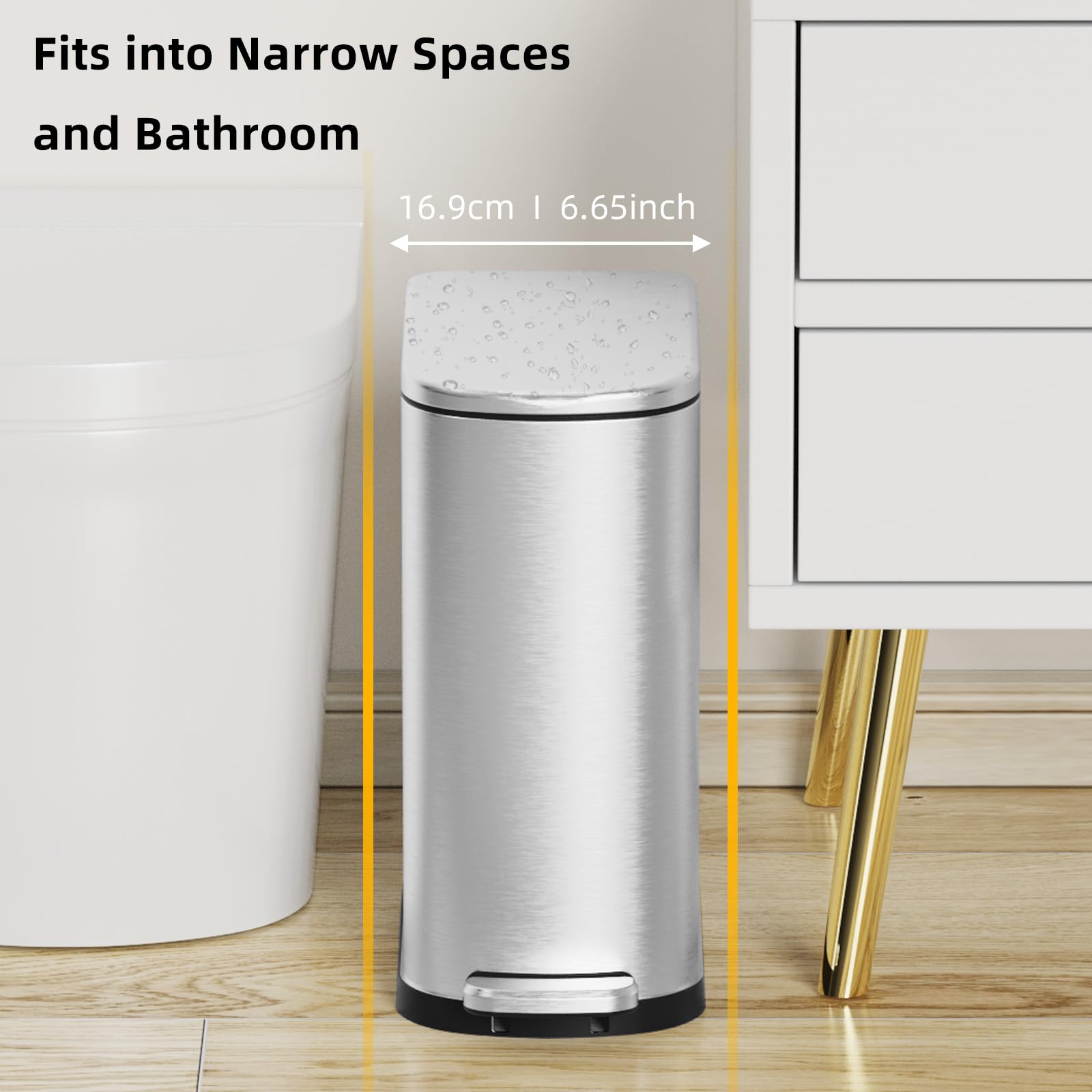 2.6 Gallon Slim Bathroom Trash Can with Soft Close Lid