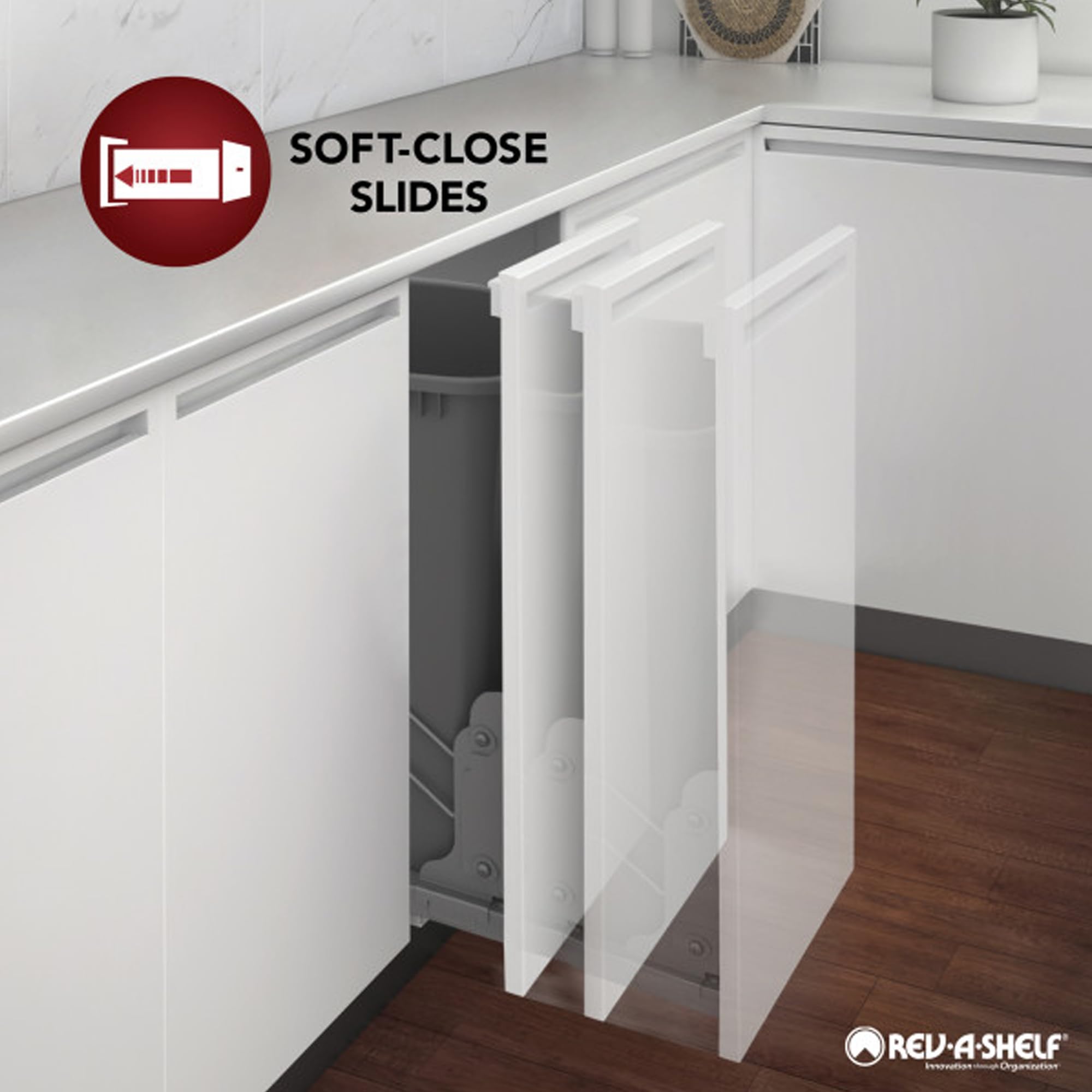 Double 27 Qt Pull Out Trash Cans with Soft Close for Under Kitchen Cabinets