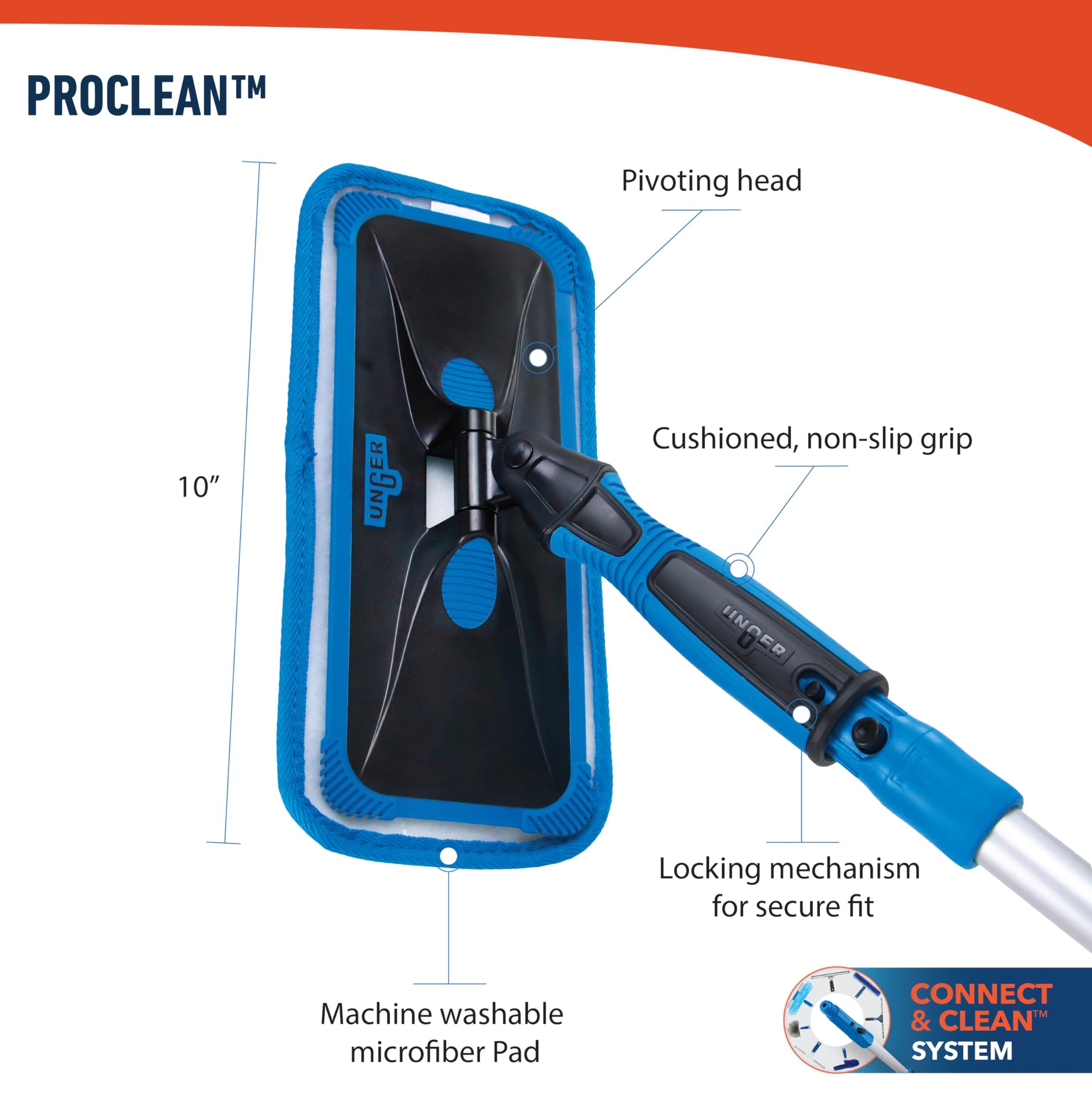 Professional Indoor Window Cleaning Kit with 2' Pole