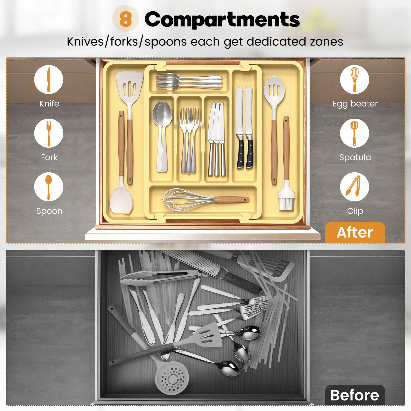 Large Silverware Organizer for Kitchen Drawer & Utensils