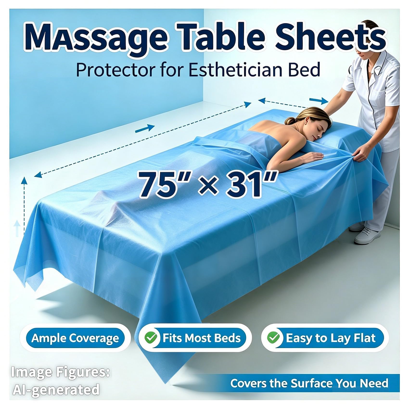 100Pcs Disposable Bed Sheet Massage Table Cover 75x31 for Spa Waxing Tattoo (100 Count)