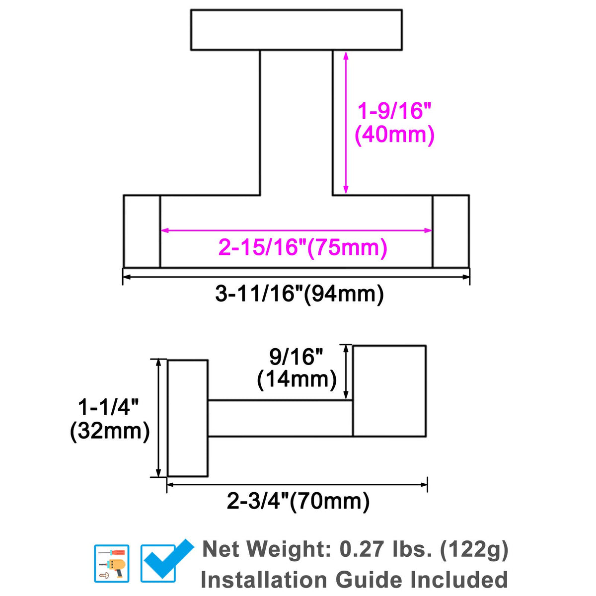 Bathroom Double Hook Brushed Nickel (2 Count)