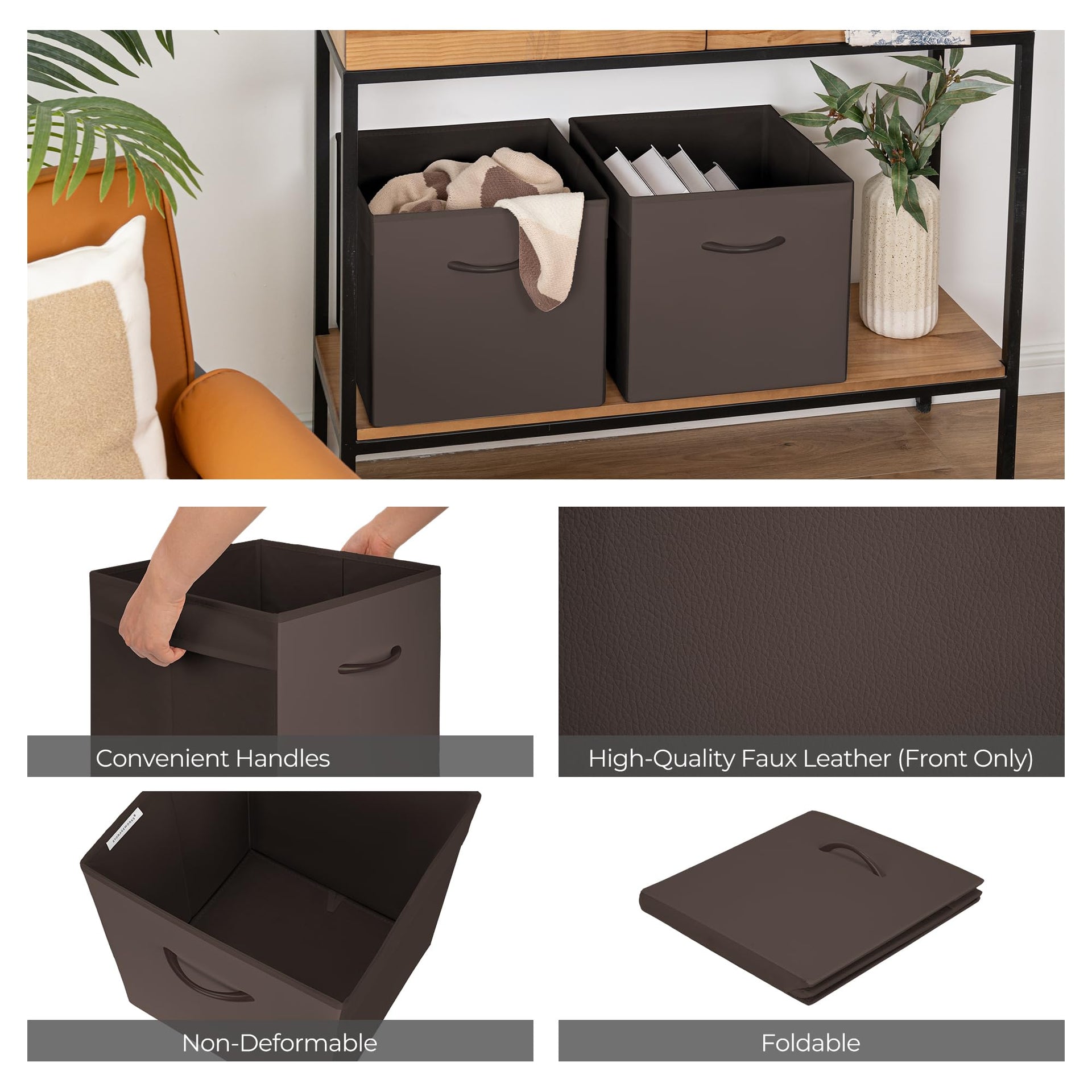 13x13 Leather Cube Storage Bins (4 Count)
