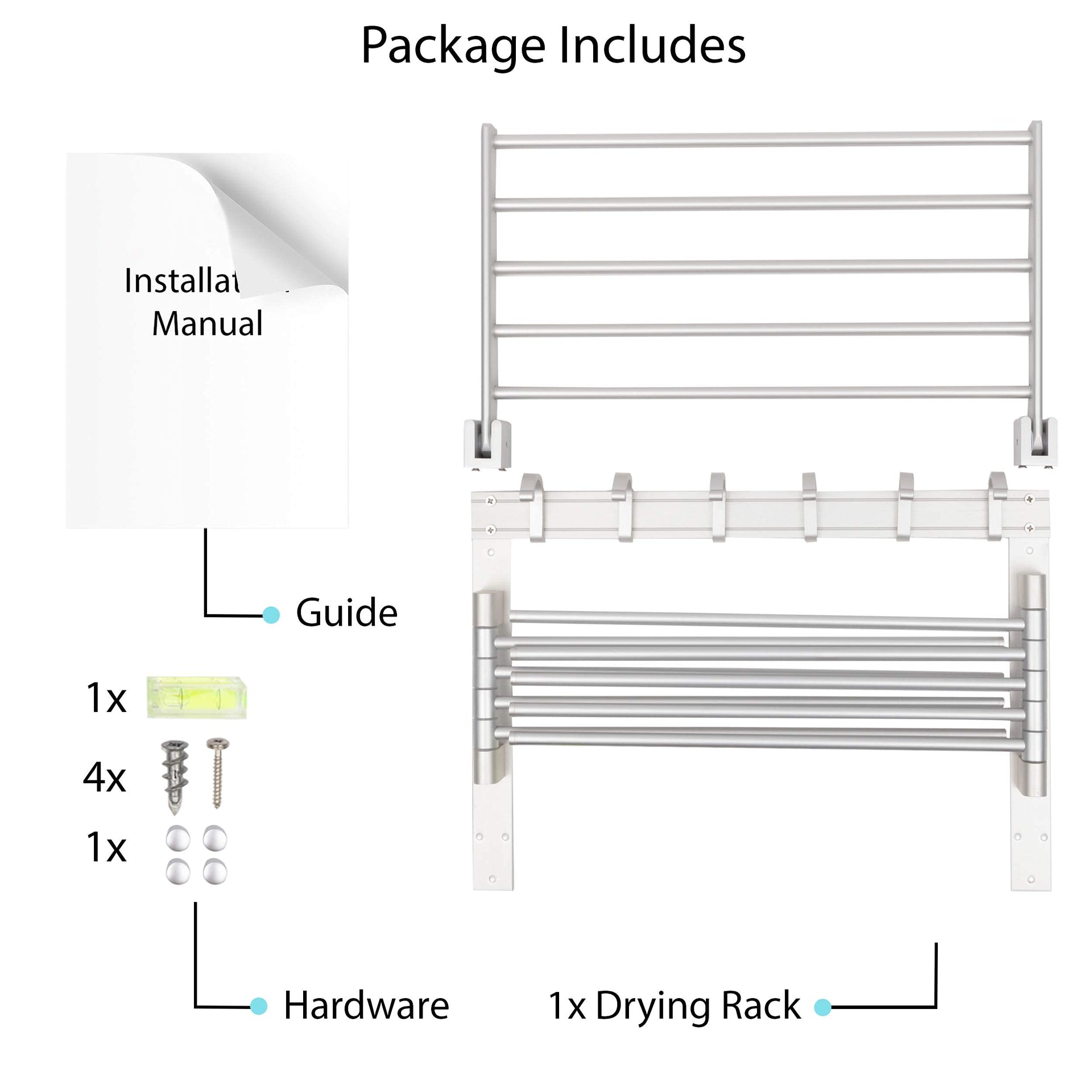 BGT Wash Clothes Drying Rack Wall Mount Laundry Room Organizer with Hooks & Swing Arms