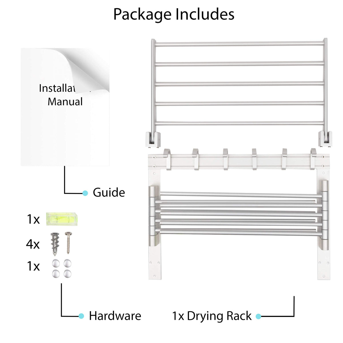 BGT Wash Clothes Drying Rack Wall Mount Laundry Room Organizer with Hooks & Swing Arms