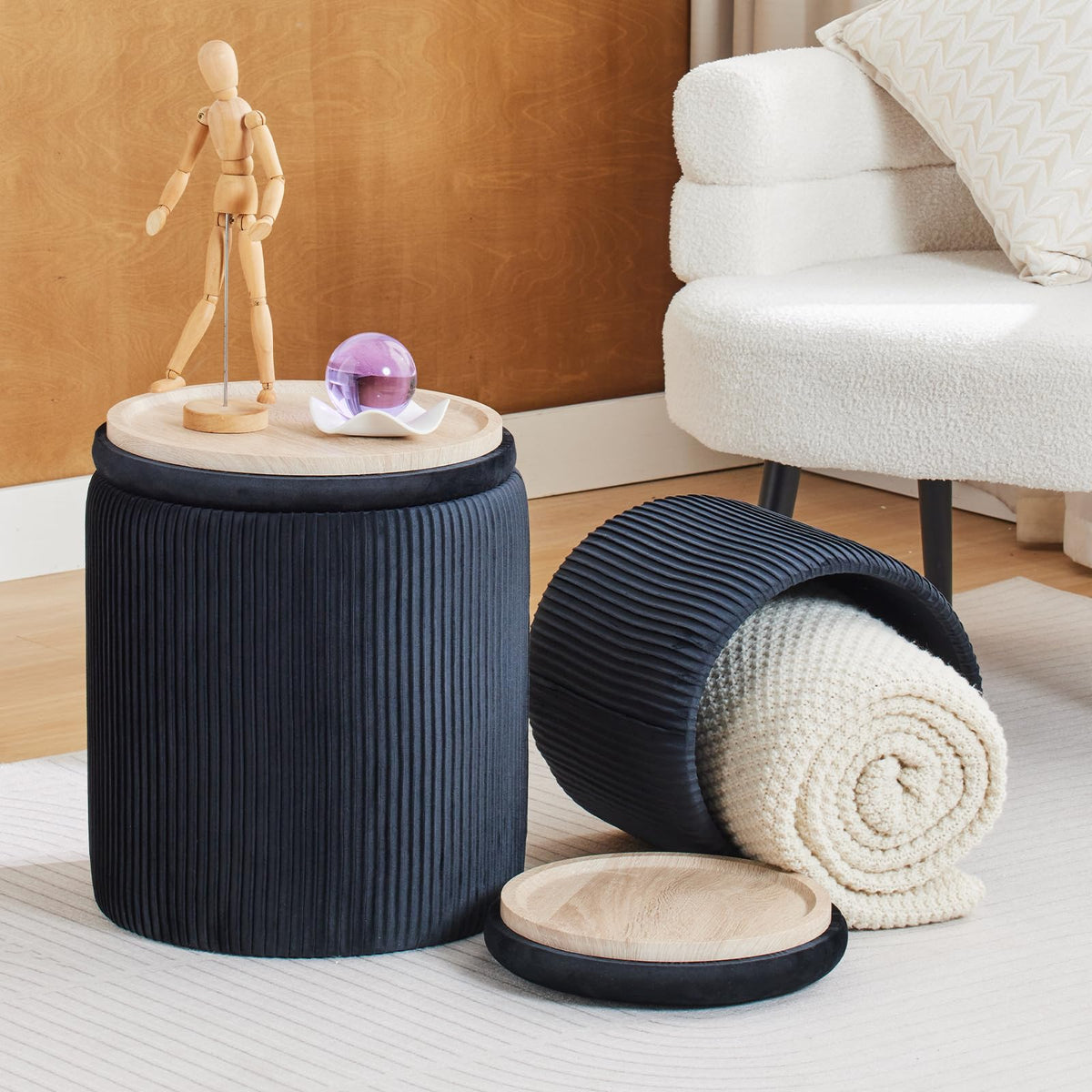 Round Ottoman with Storage Set of 2