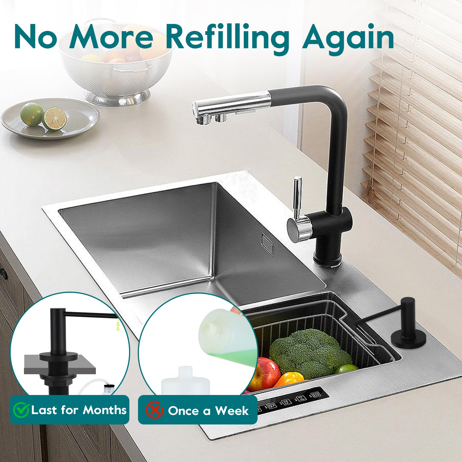 Upgraded Matte Black Soap Dispenser for Kitchen Sink