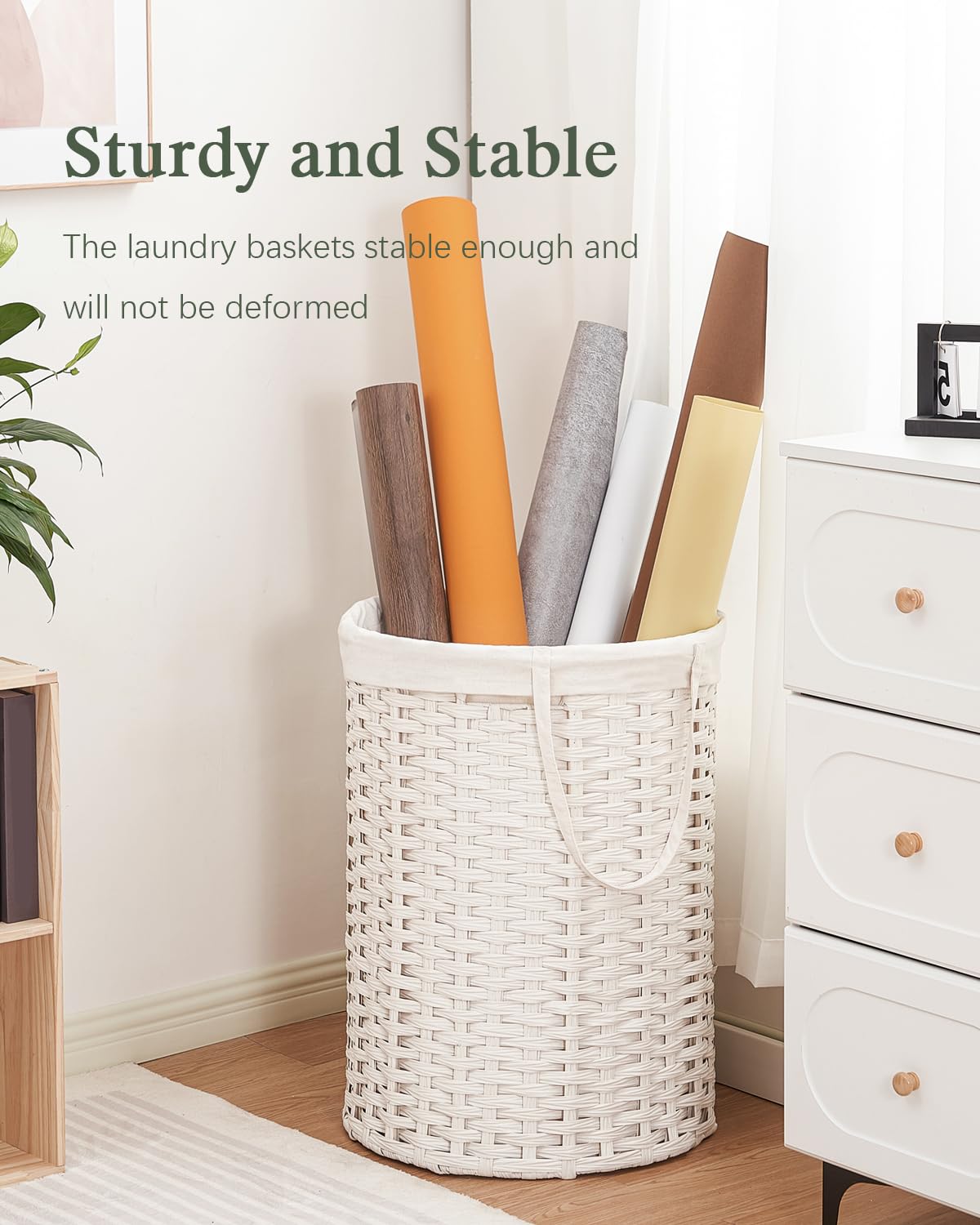 Laundry Basket Round PE Rattan Laundry Hamper
